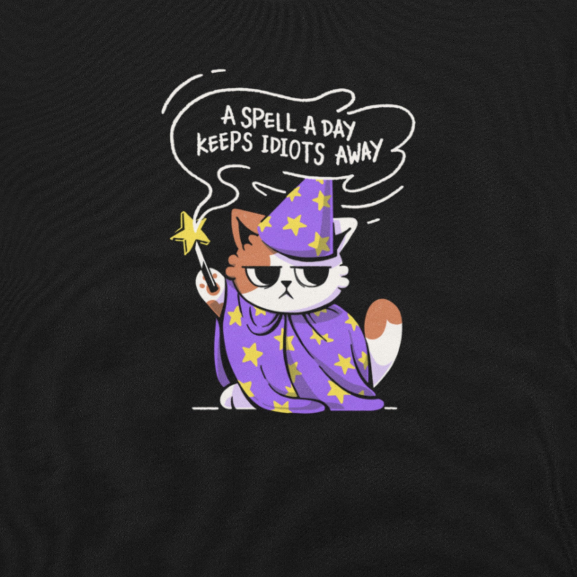 A Spell a Day Keeps Idiots Away Wizard Cat T-Shirt Geek Nerd Animal Patterns Design by Tobe Fonseca dnd & rpg print