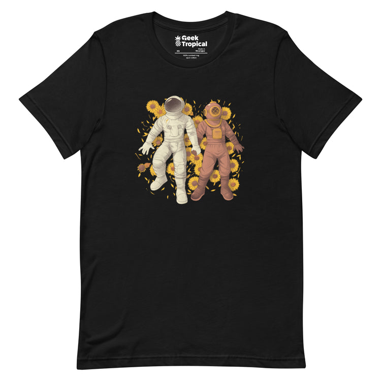 Astronaut Diving Sun Flowers - shirt Geek Nerd Botany Print Design by Tobe Fonseca FLOW DESC WRITING
