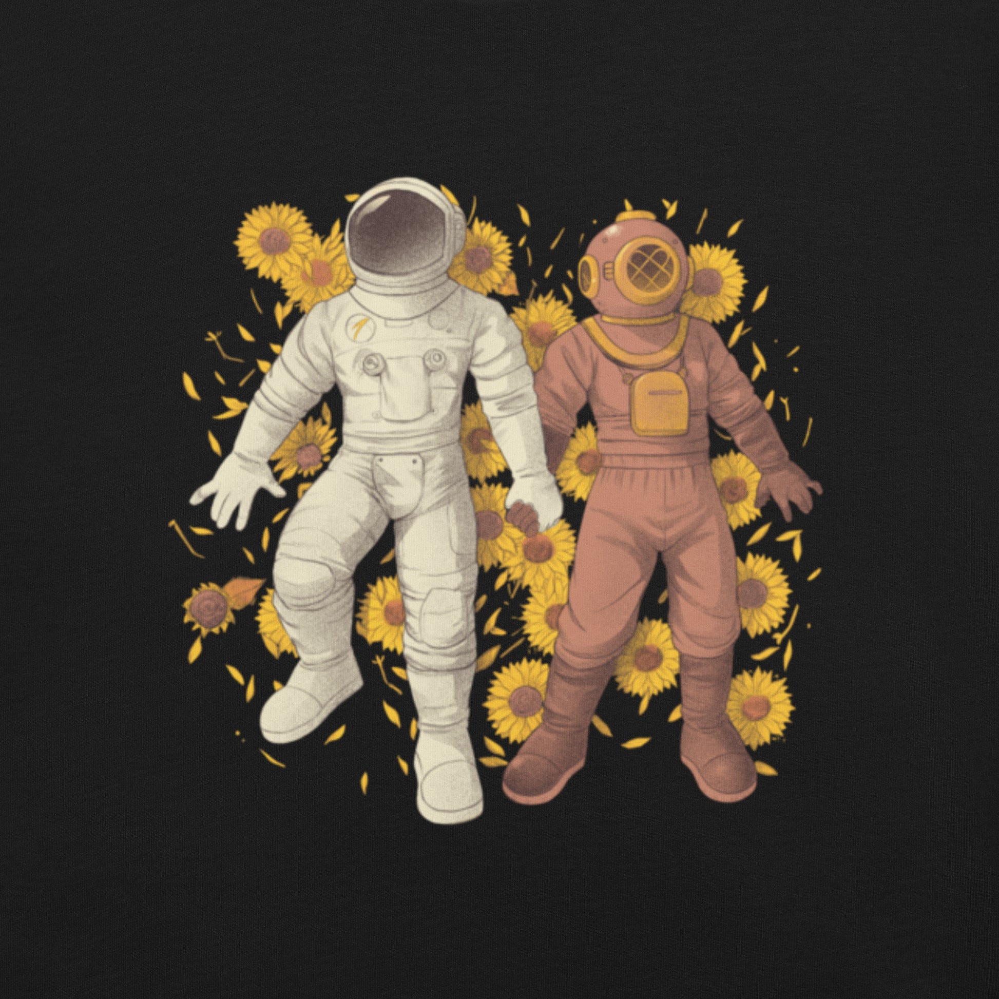 Astronaut Diving Sun Flowers - shirt Geek Nerd Botany Print Design by Tobe Fonseca FLOW DESC WRITING