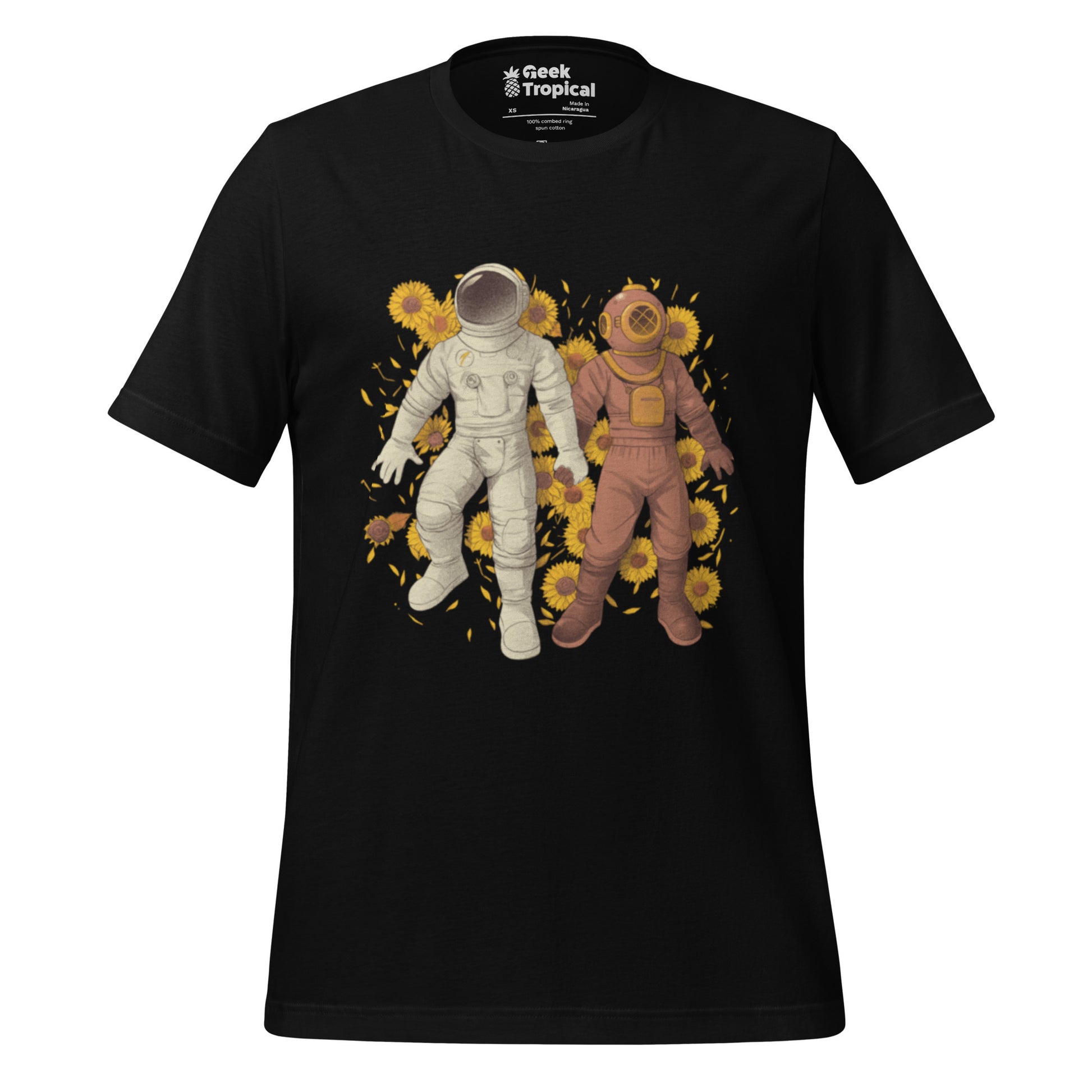 Astronaut Diving Sun Flowers - shirt Geek Nerd Botany Print Design by Tobe Fonseca FLOW DESC WRITING