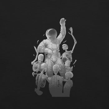 Astronaut Escaping Skeletons T-Shirt Geek Nerd Design by Tobe Fonseca Fantasy Prints FLOW DESC WRITING