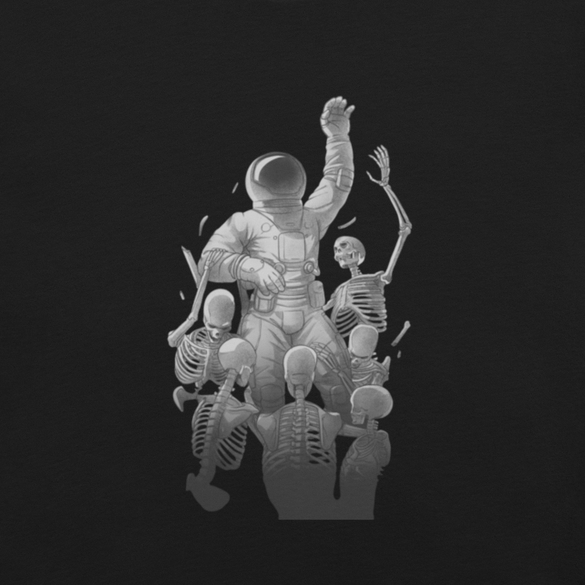 Astronaut Escaping Skeletons T-Shirt Geek Nerd Design by Tobe Fonseca Fantasy Prints FLOW DESC WRITING