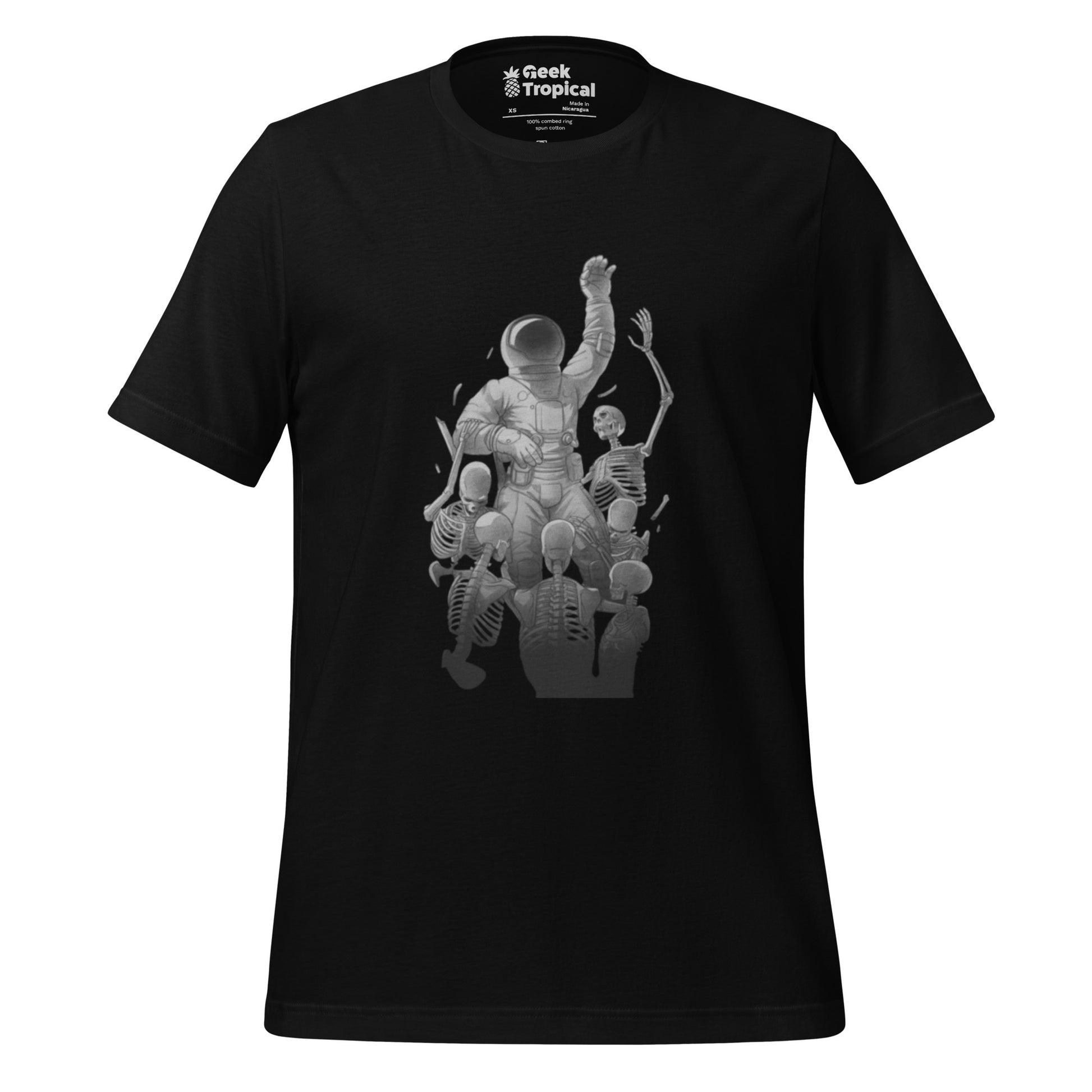 Astronaut Escaping Skeletons T-Shirt Geek Nerd Design by Tobe Fonseca Fantasy Prints FLOW DESC WRITING