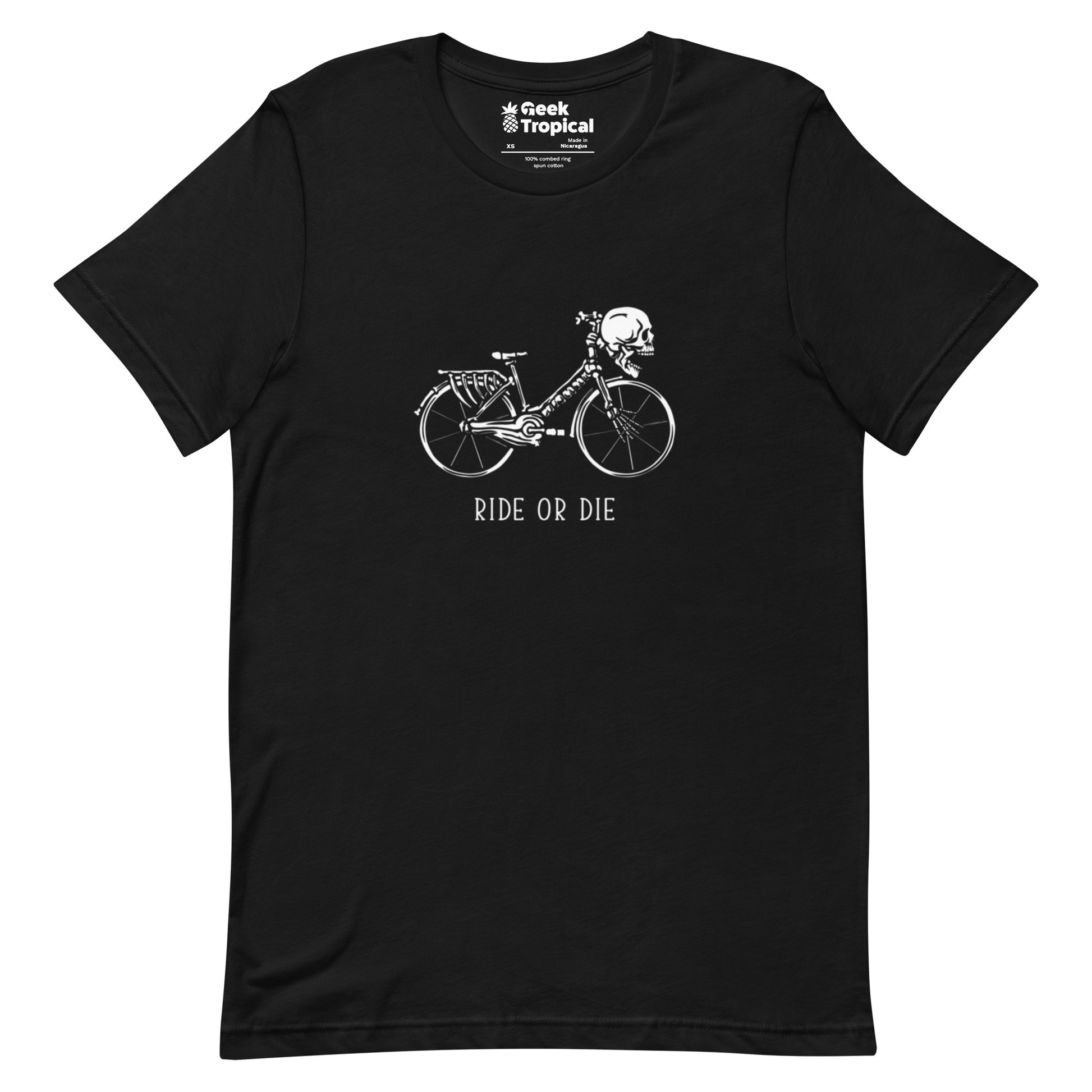 Ride or Die Skeleton Bike T-Shirt Geek Nerd Design by Tobe Fonseca FLOW DESC WRITING Funny Prints
