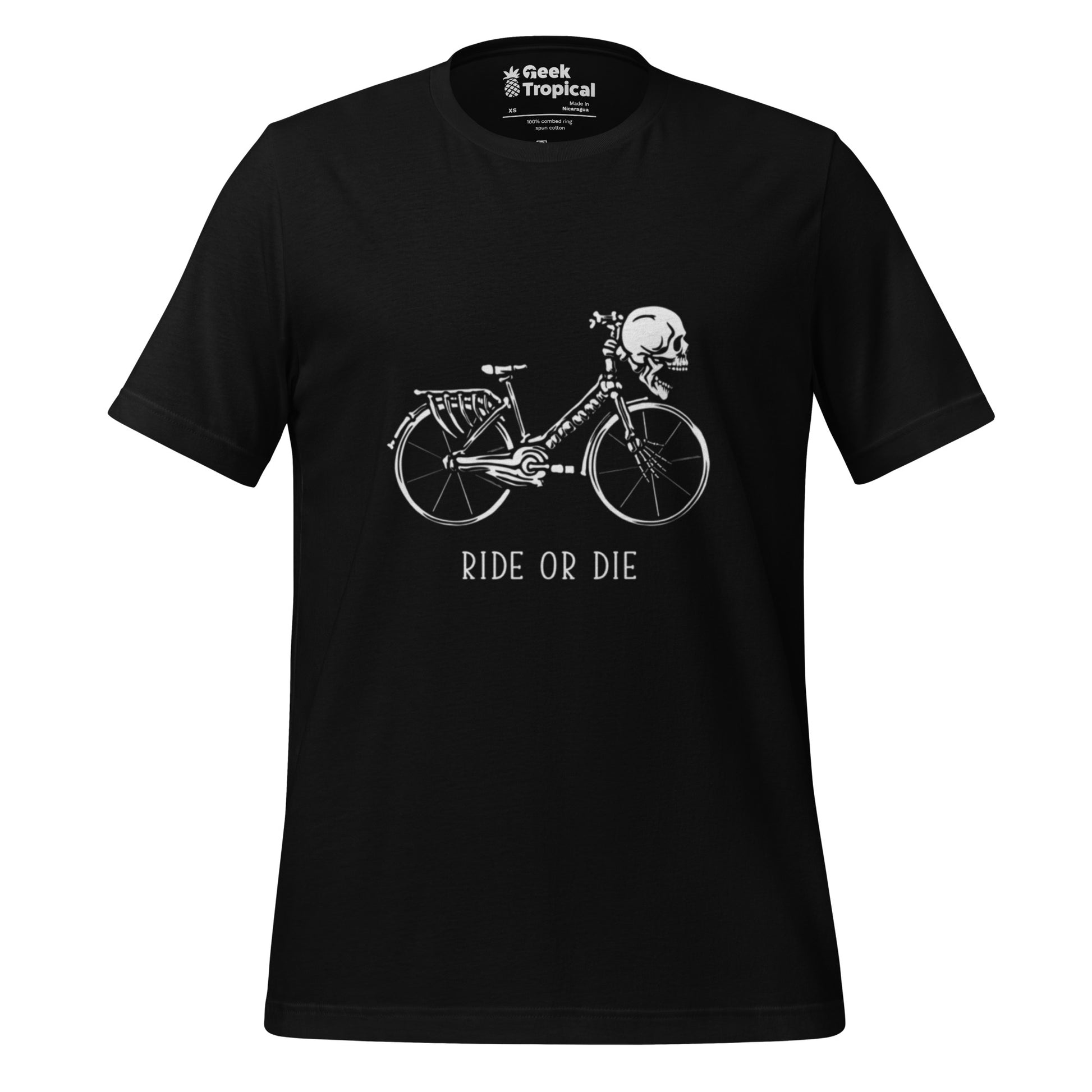 Ride or Die Skeleton Bike T-Shirt Geek Nerd Design by Tobe Fonseca FLOW DESC WRITING Funny Prints