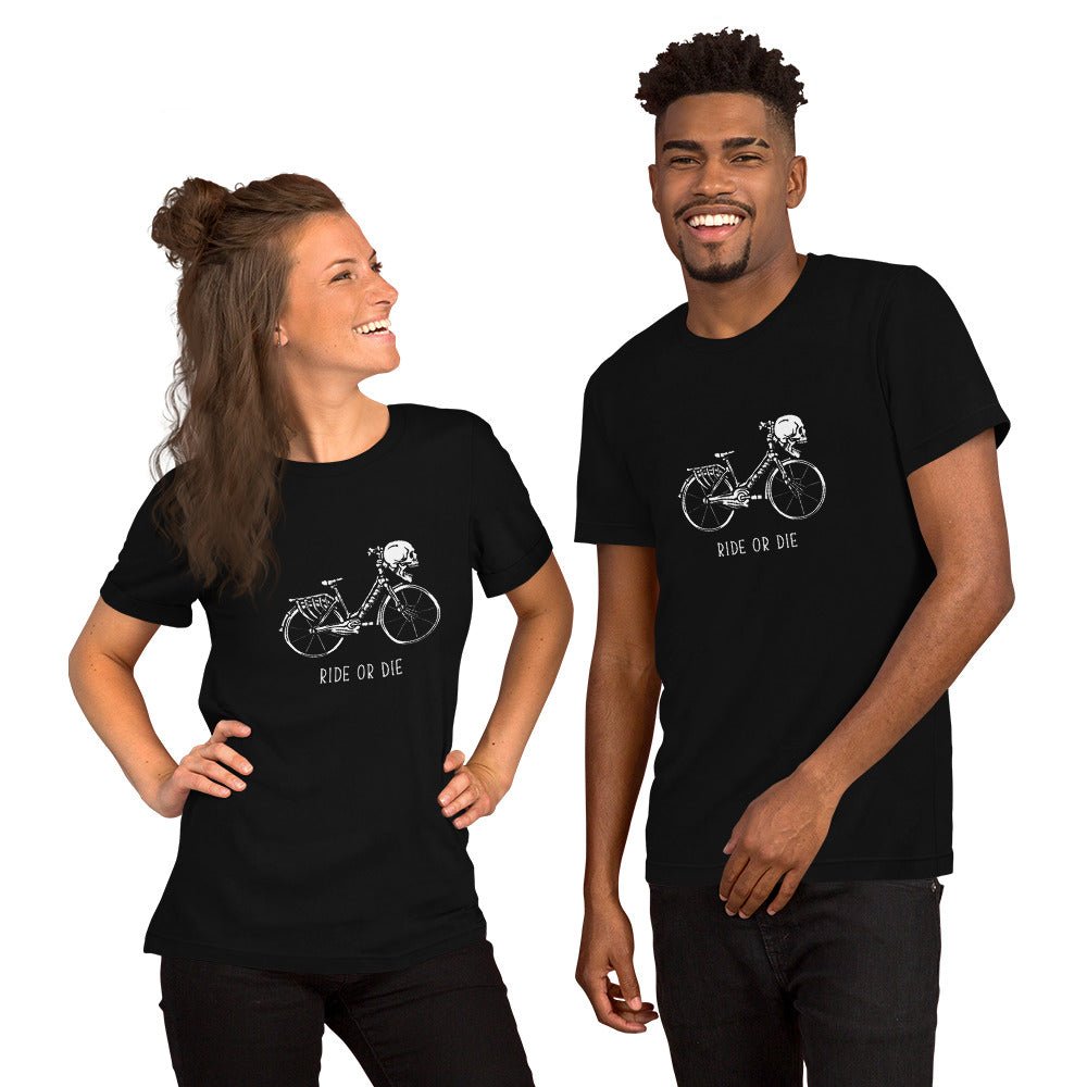 Ride or Die Skeleton Bike T-Shirt Geek Nerd Design by Tobe Fonseca FLOW DESC WRITING Funny Prints