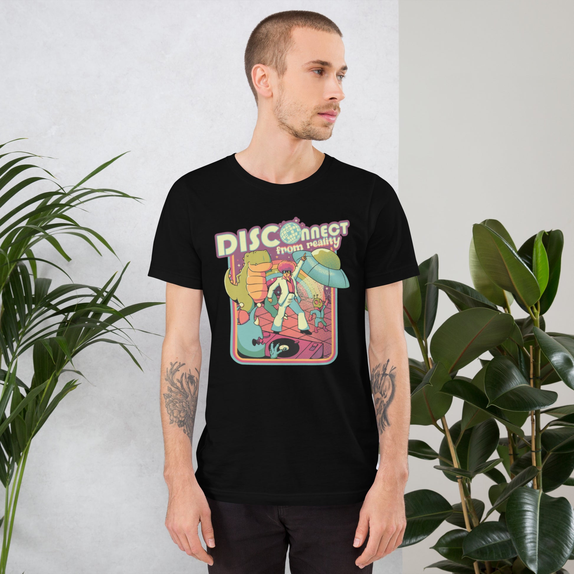 Disco - nnected From Reality T-Shirt Geek Nerd Design by Tobe Fonseca dinosaur print FLOW DESC WRITING
