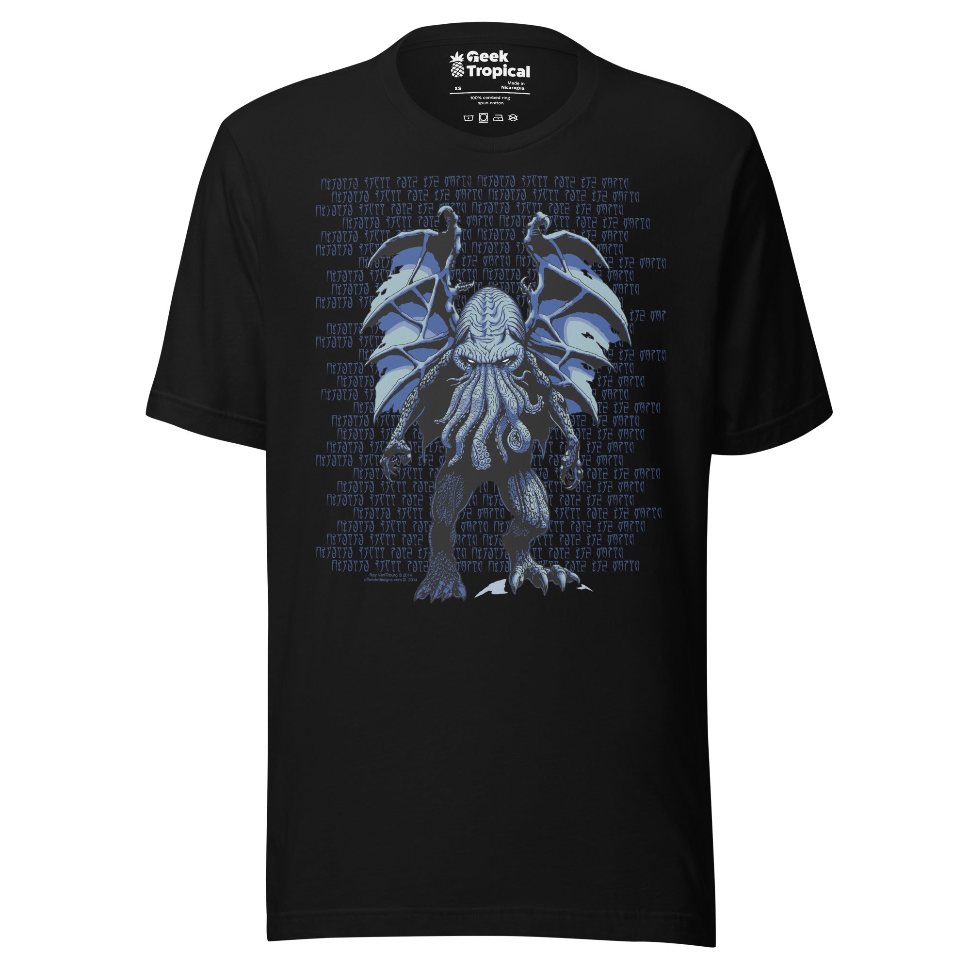 Blue Cthulhu T-Shirt Geek Nerd Advertise to Meta Fantasy Prints FLOW DESC WRITING