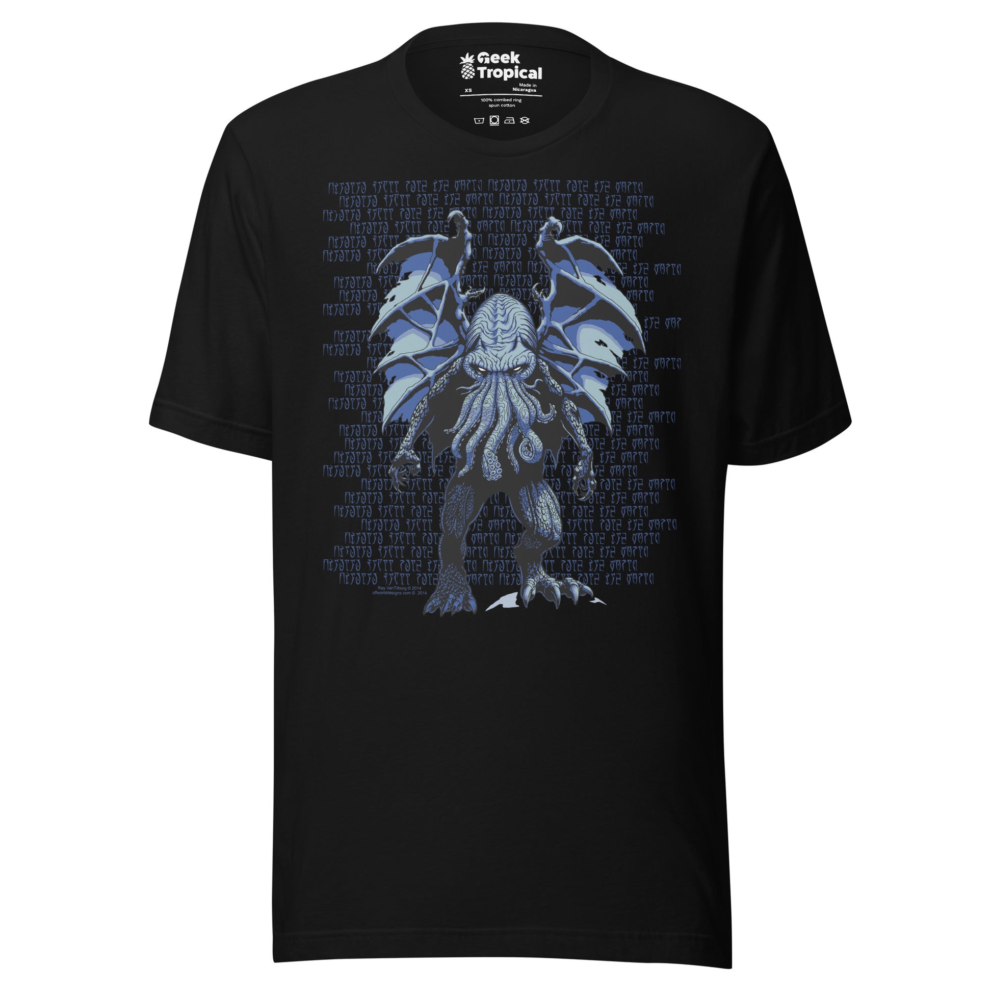 Blue Cthulhu T-Shirt Geek Nerd Advertise to Meta Fantasy Prints FLOW DESC WRITING