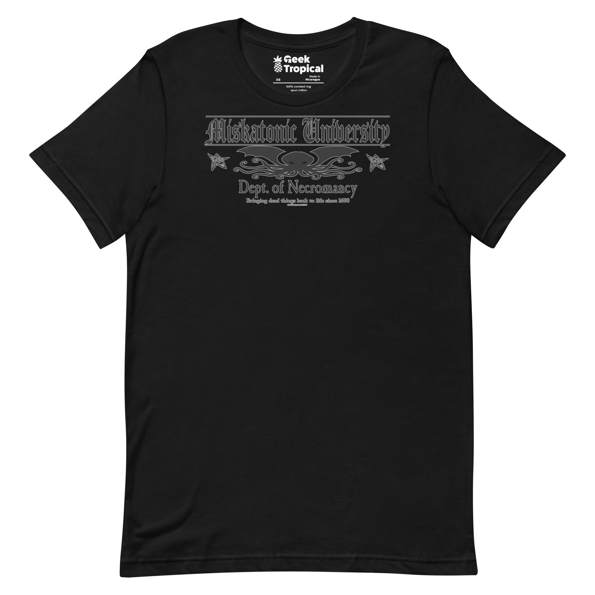Miskatonic Dept Necromancy t-shirt Geek Nerd Advertise to Meta Book Prints Fantasy Prints