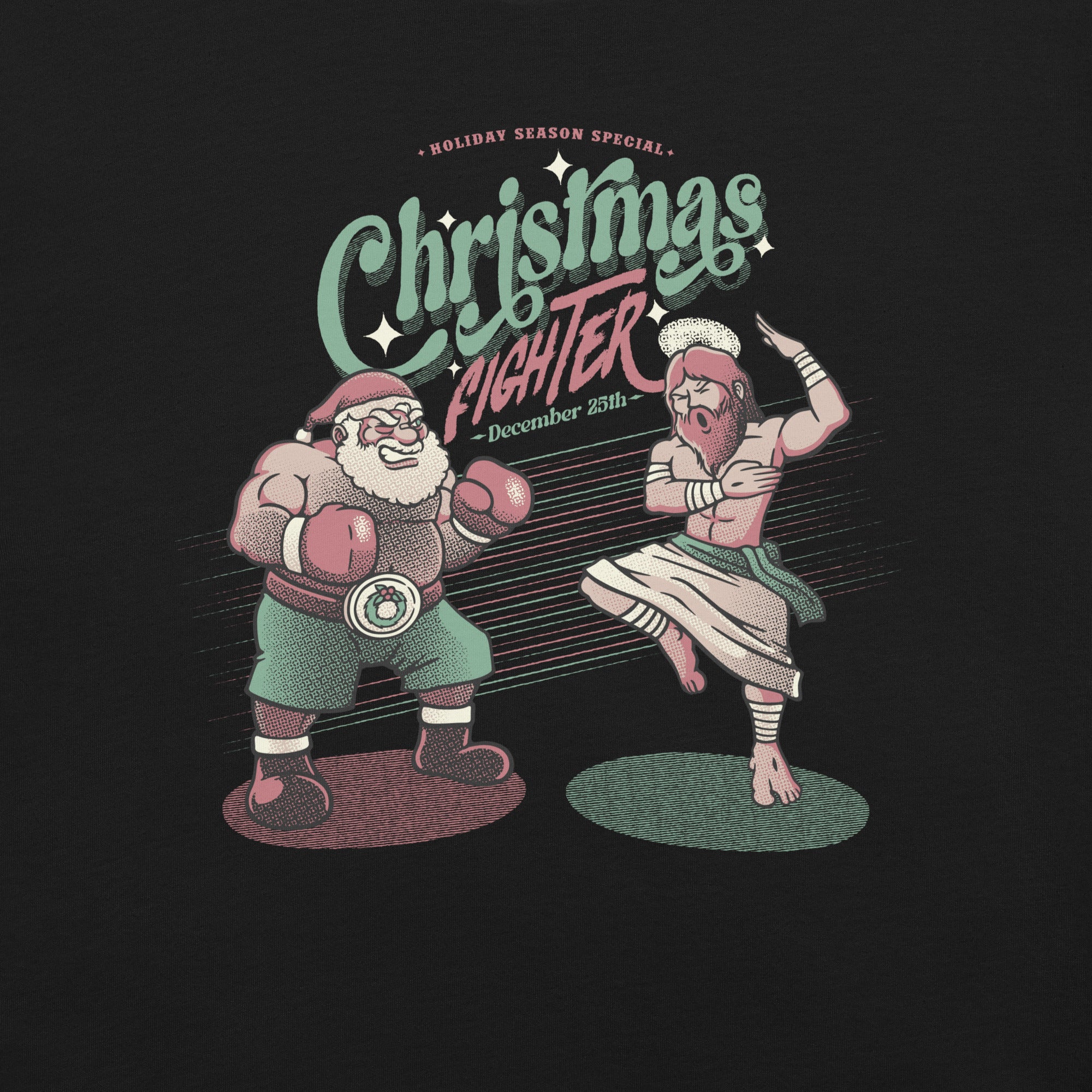 Holidays Fighting Jesus X Santa Claus T-Shirt Geek Nerd Advertise to Meta Christmas Print Design by Tobe Fonseca