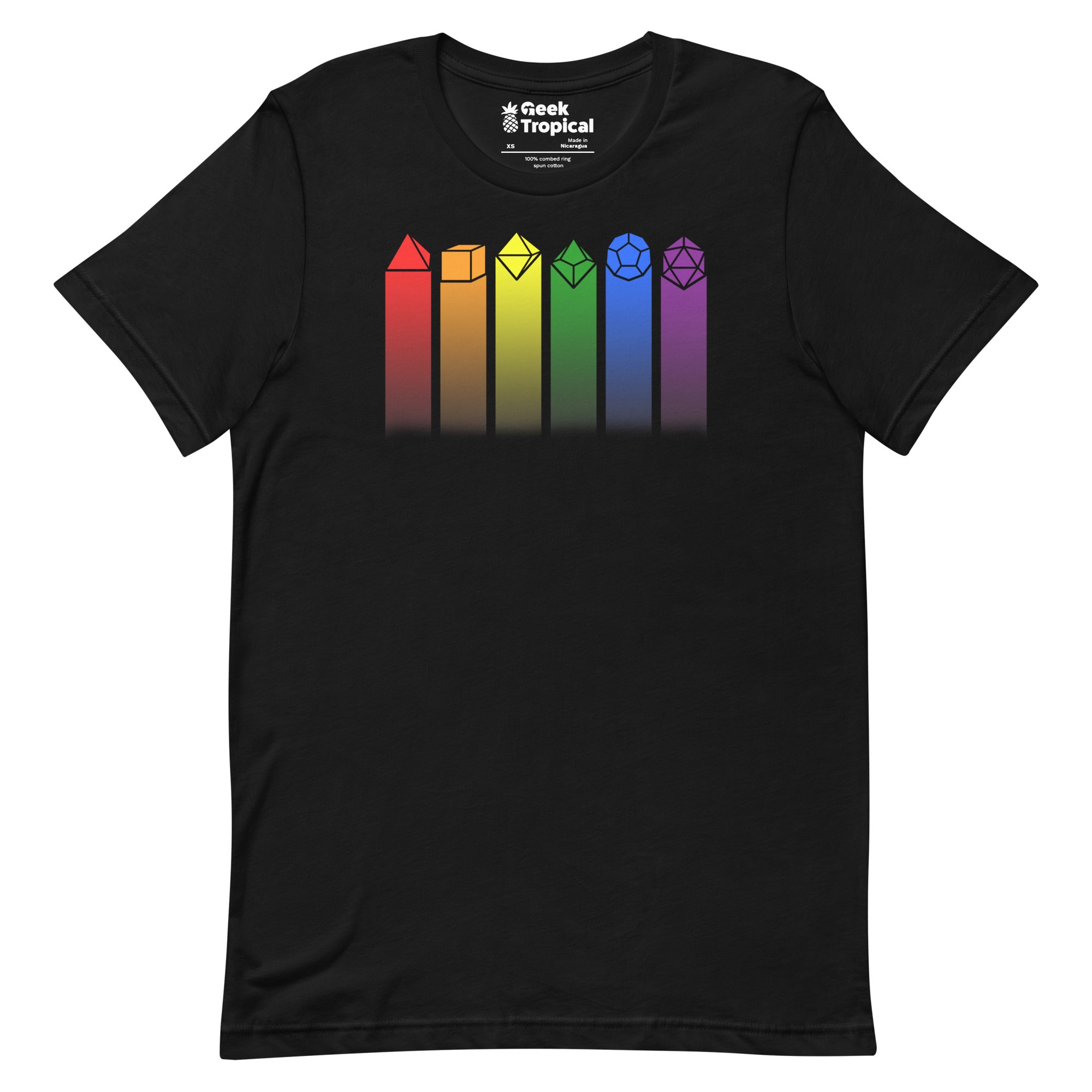 Rainbow Dice T-shirt Geek Nerd Advertise to Meta board game print dnd & rpg print