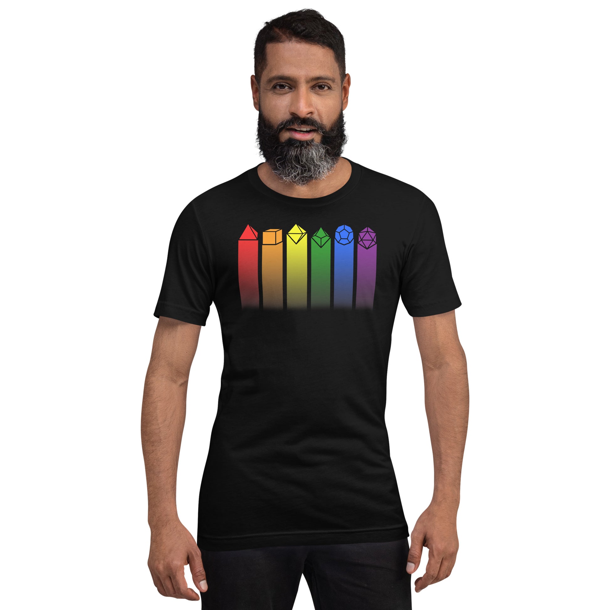 Rainbow Dice T-shirt Geek Nerd Advertise to Meta board game print dnd & rpg print