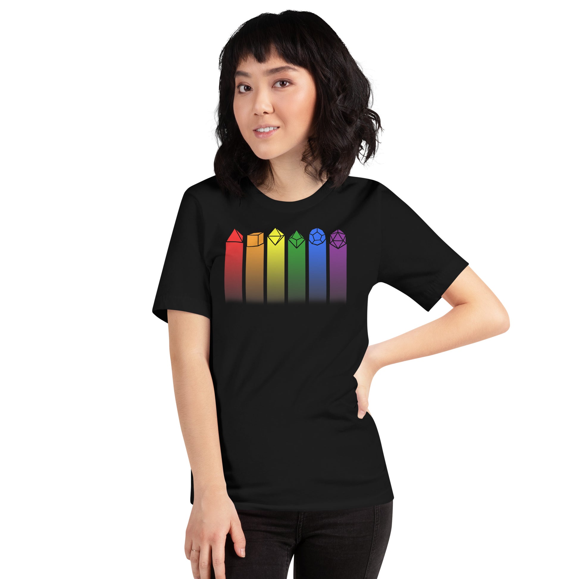 Rainbow Dice T-shirt Geek Nerd Advertise to Meta board game print dnd & rpg print