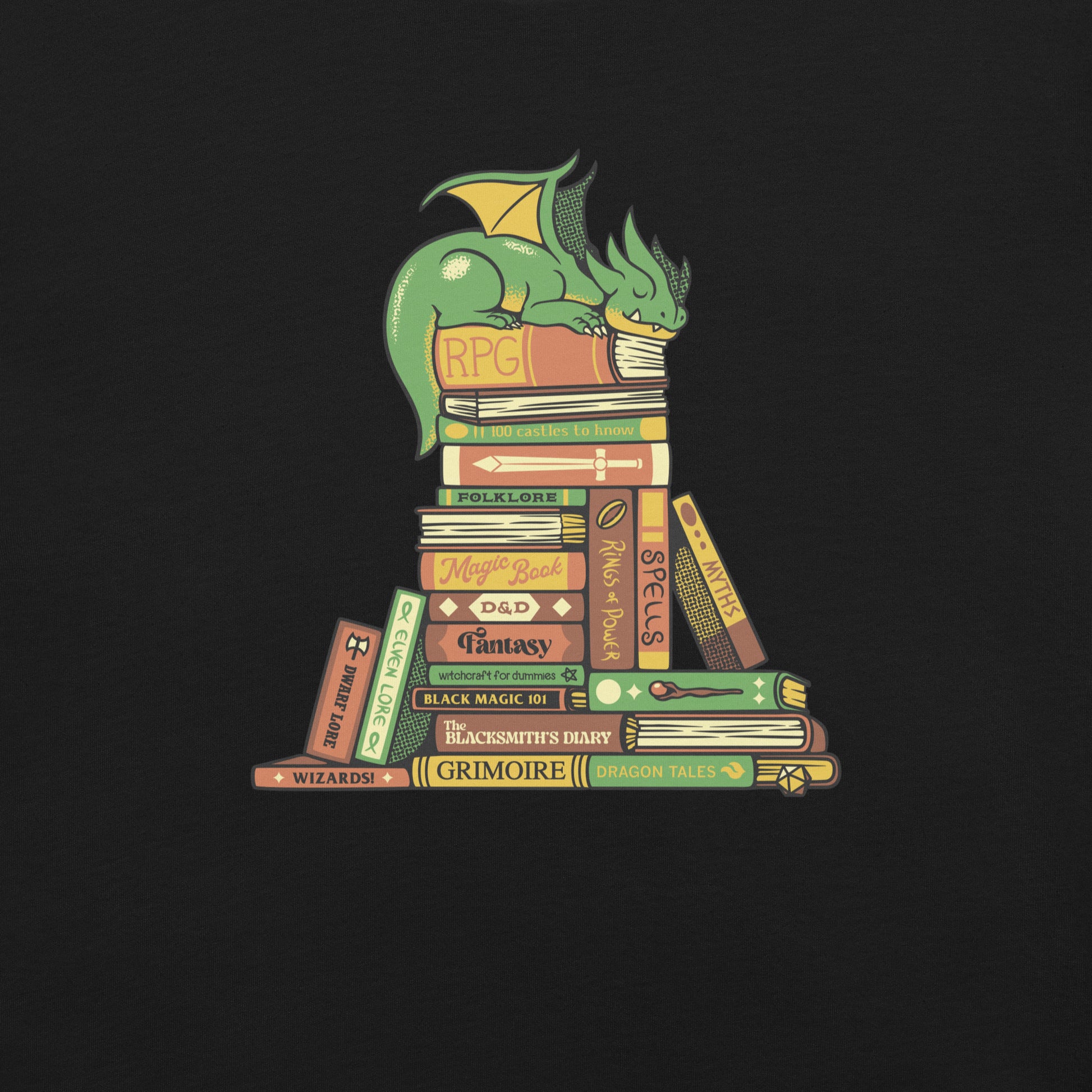 Treasure Hoarder Dragon Dark T-Shirt Geek Nerd Advertise to Meta Book Prints Design by Tobe Fonseca