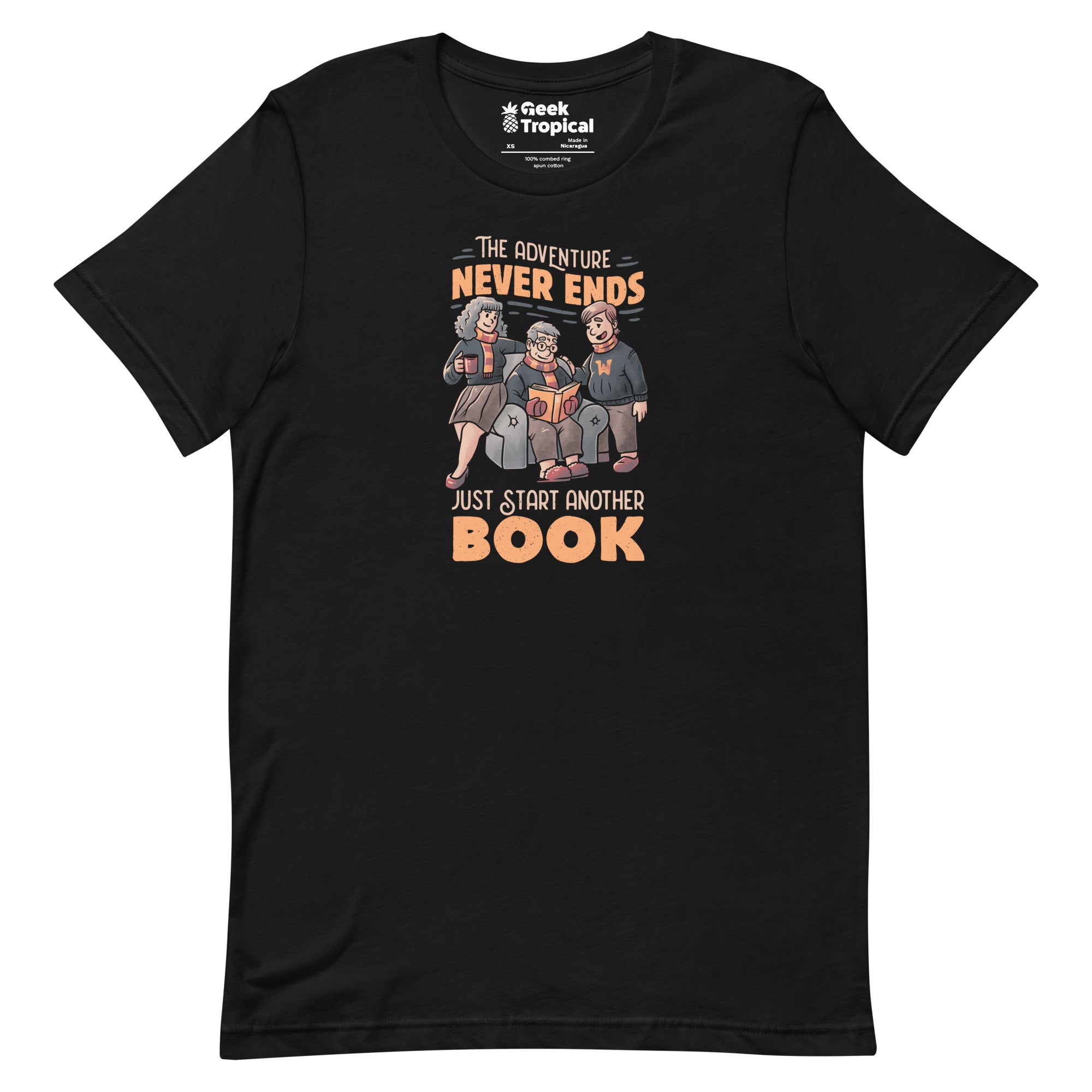 The Adventure Never Ends Just Start Another Book T-Shirt Geek Nerd Advertise to Meta Book Prints Design by Tobe Fonseca
