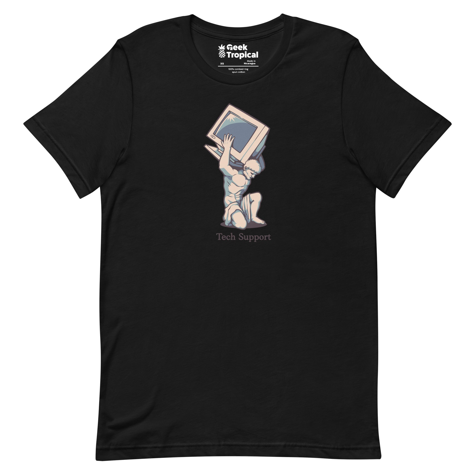 Tech Support Atlas Computer Salmon T-Shirt Geek Nerd Advertise to Meta computer print Design by Tobe Fonseca