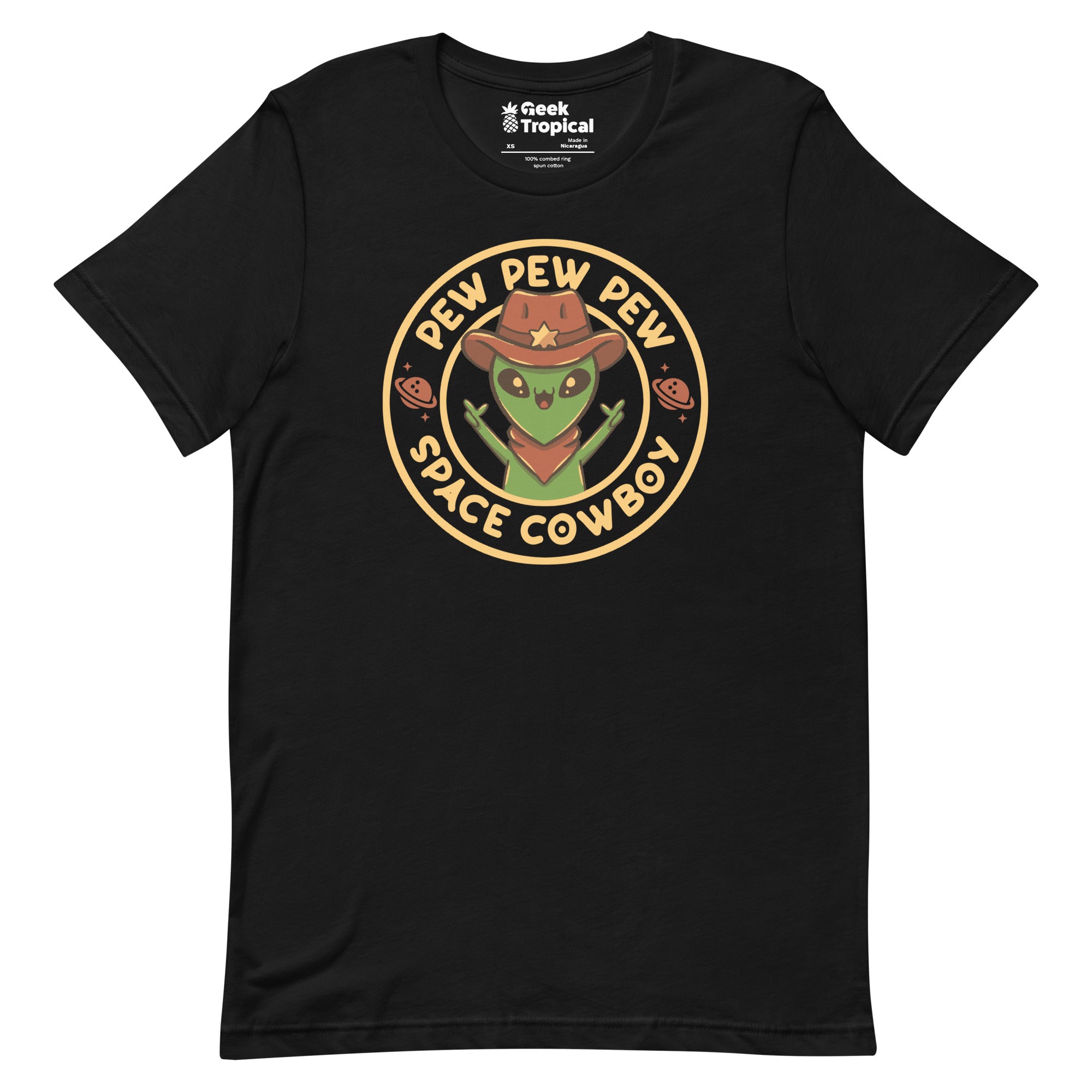Space Cowboy Funny Alien Brown T-Shirt Geek Nerd Advertise to Meta Design by Tobe Fonseca FLOW DESC WRITING