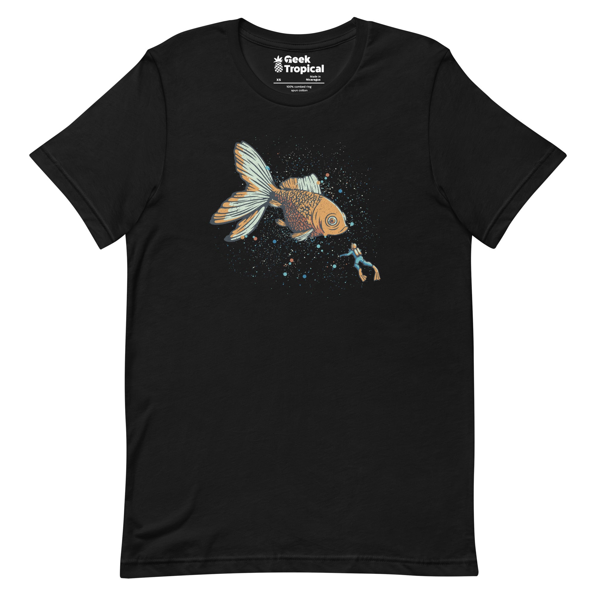 Golden Fish Scuba Diver T-Shirt Geek Nerd Advertise to Meta Animal Patterns Design by Tobe Fonseca