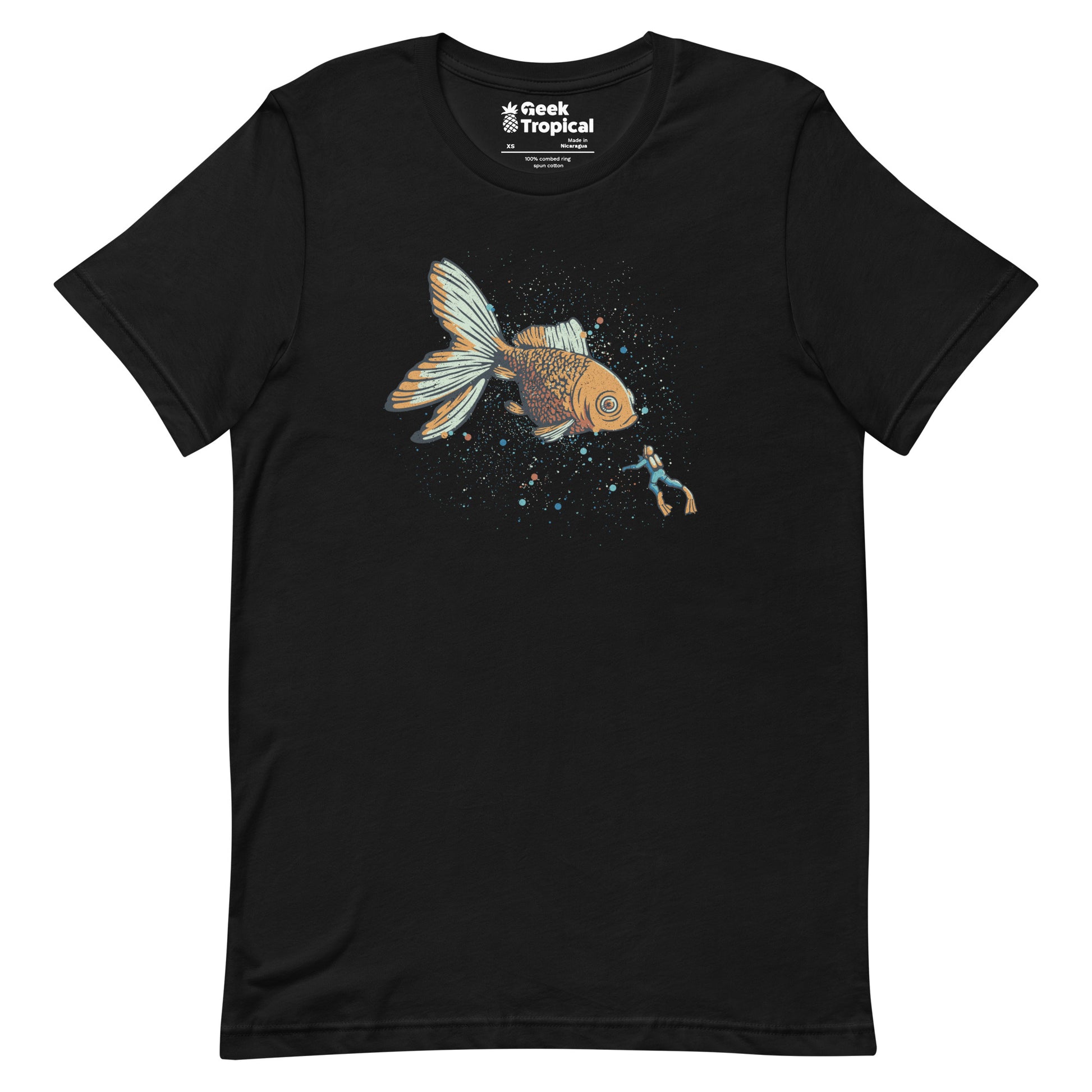 Golden Fish Scuba Diver T-Shirt Geek Nerd Advertise to Meta Animal Patterns Design by Tobe Fonseca