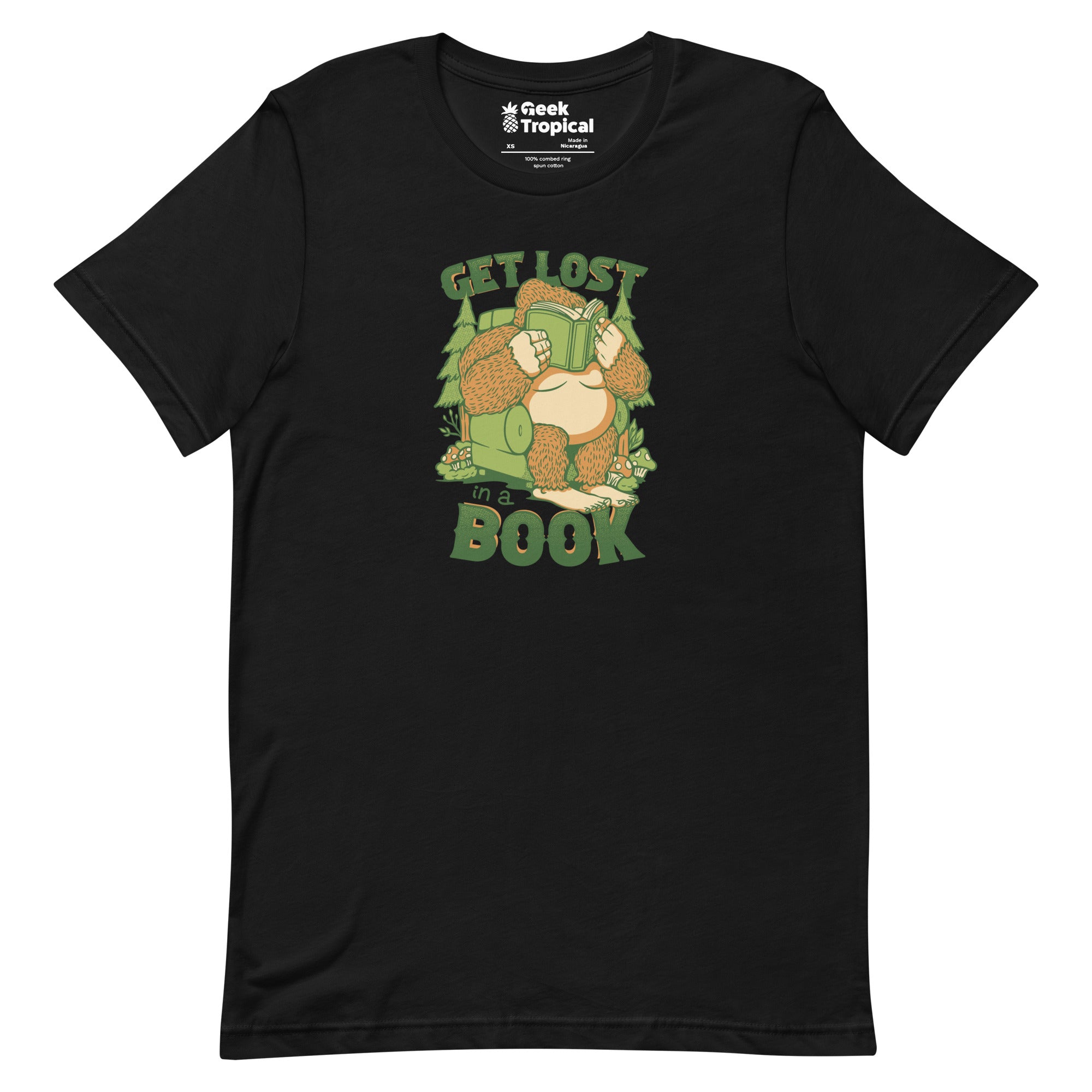 Get Lost - In A Book Sasquatch T-Shirt Geek Nerd Advertise to Meta Book Prints Design by Tobe Fonseca