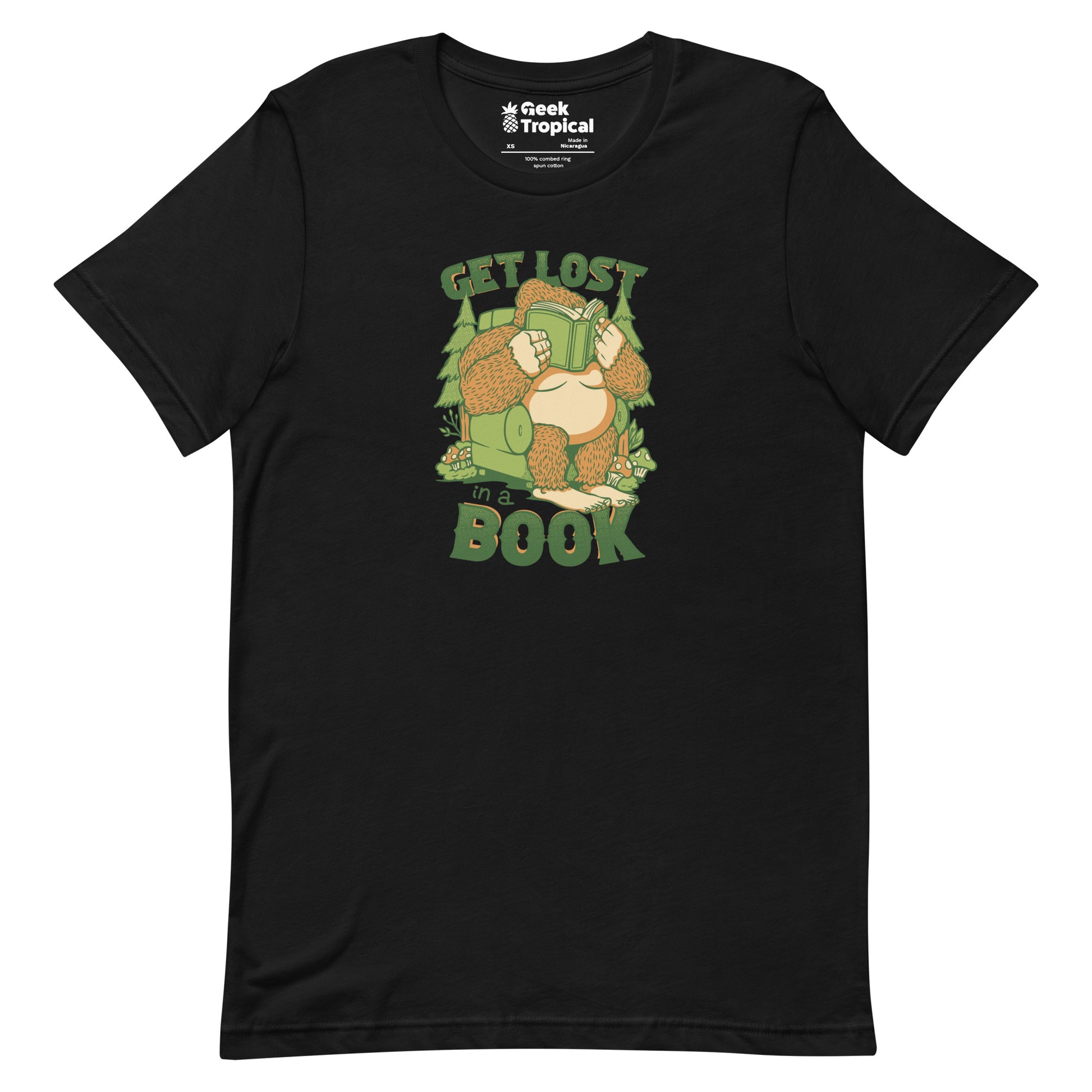 Get Lost - In A Book Sasquatch T-Shirt Geek Nerd Advertise to Meta Book Prints Design by Tobe Fonseca