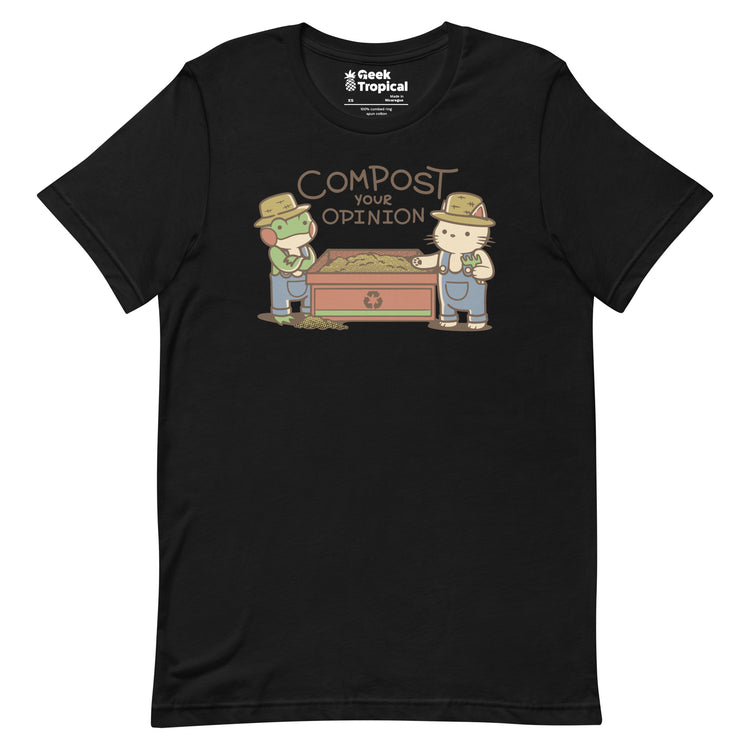 Compost Your Opinion! Frog and Cat T-Shirt Geek Nerd Advertise to Meta Animal Patterns Botany Print