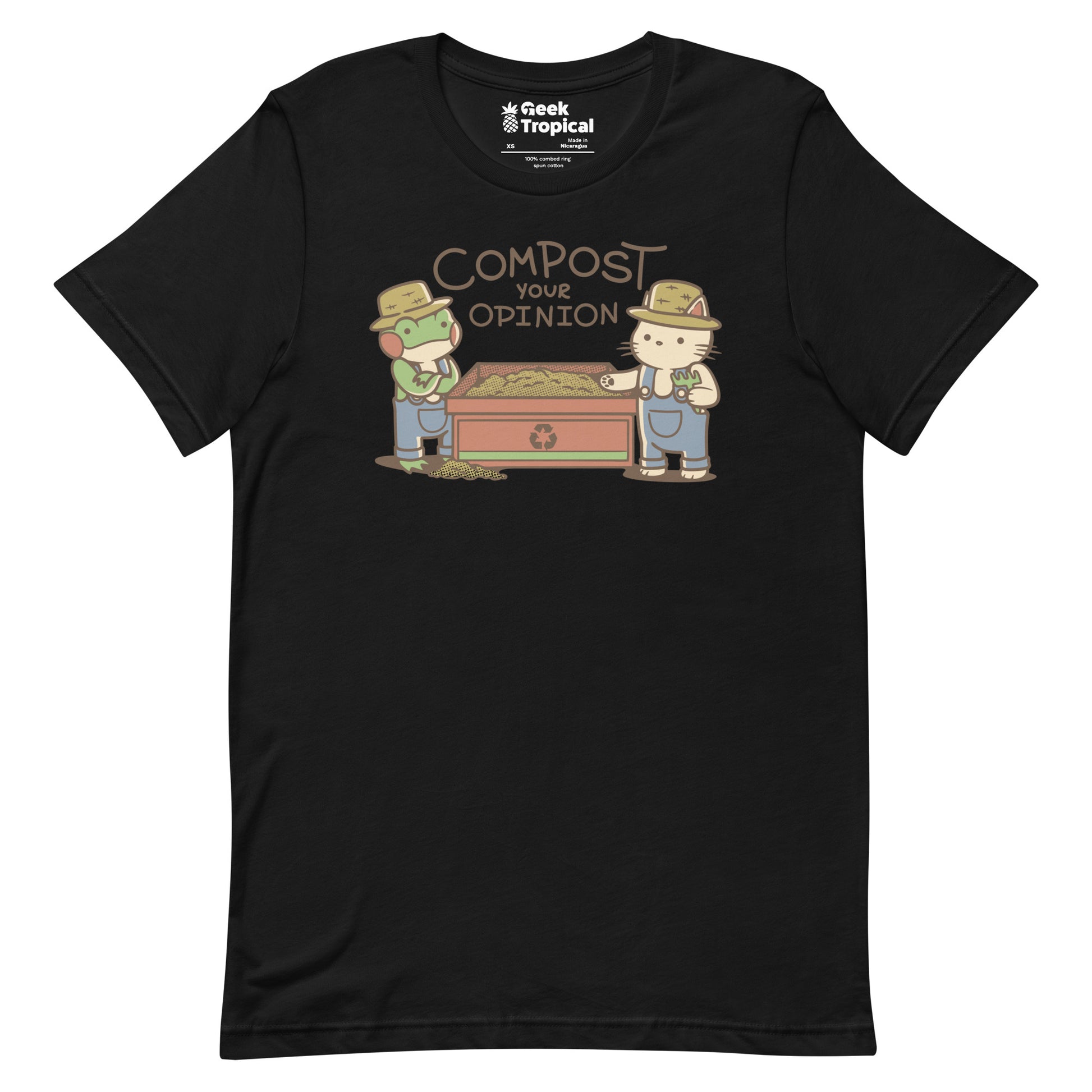 Compost Your Opinion! Frog and Cat T-Shirt Geek Nerd Advertise to Meta Animal Patterns Botany Print