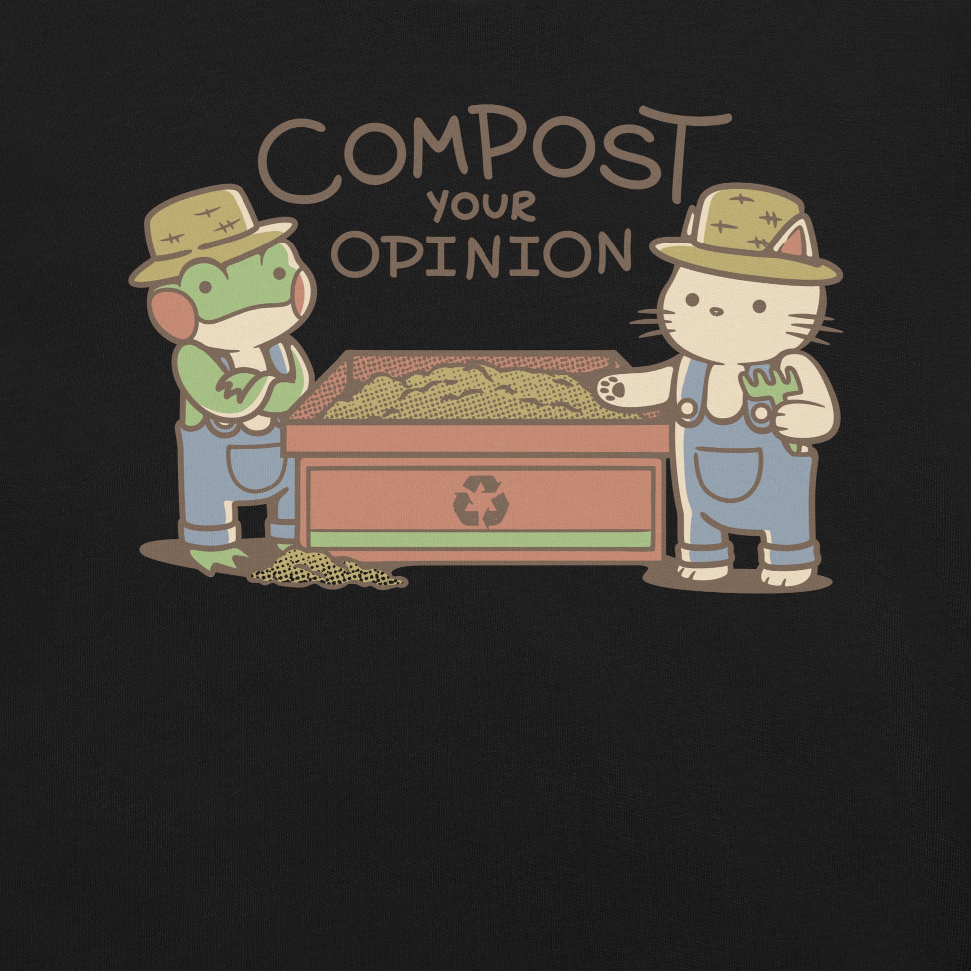 Compost Your Opinion! Frog and Cat T-Shirt Geek Nerd Advertise to Meta Animal Patterns Botany Print