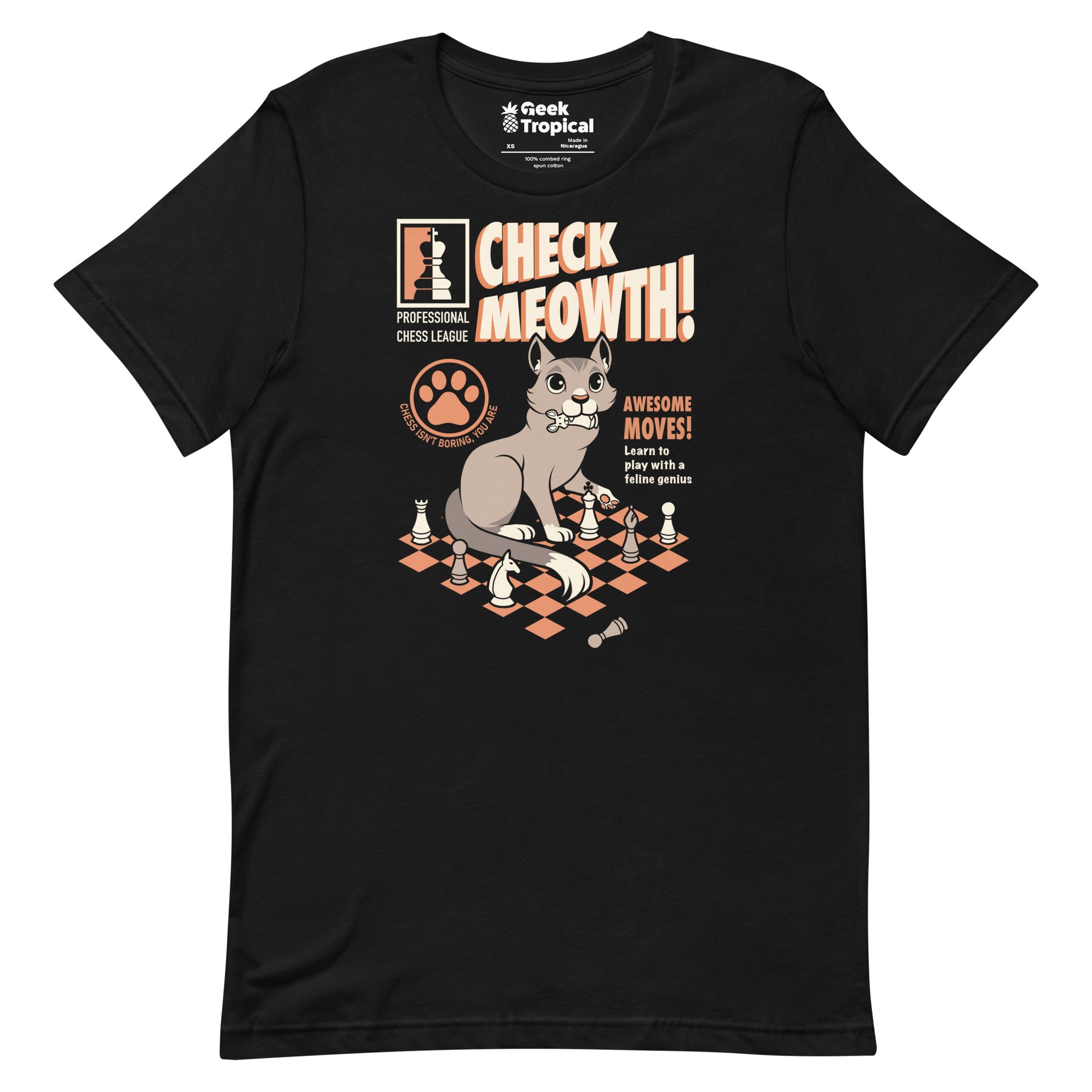 Check Cat Chess T-Shirt Geek Nerd Advertise to Meta Animal Patterns board game print