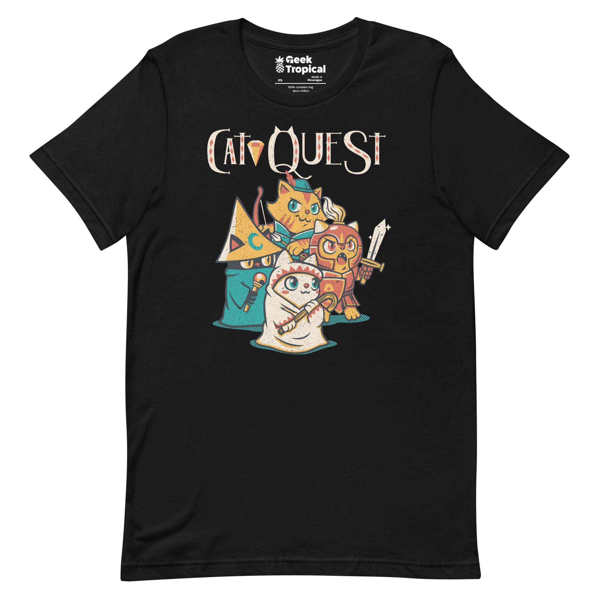 Cat Quest RPG Cats Video Game T-Shirt Geek Nerd Advertise to Meta Animal Patterns Design by Tobe Fonseca