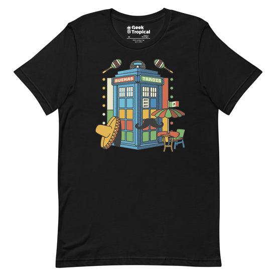 Buenas Tardis Travel Time T-Shirt Geek Nerd Advertise to Meta Design by Tobe Fonseca Fantasy Prints