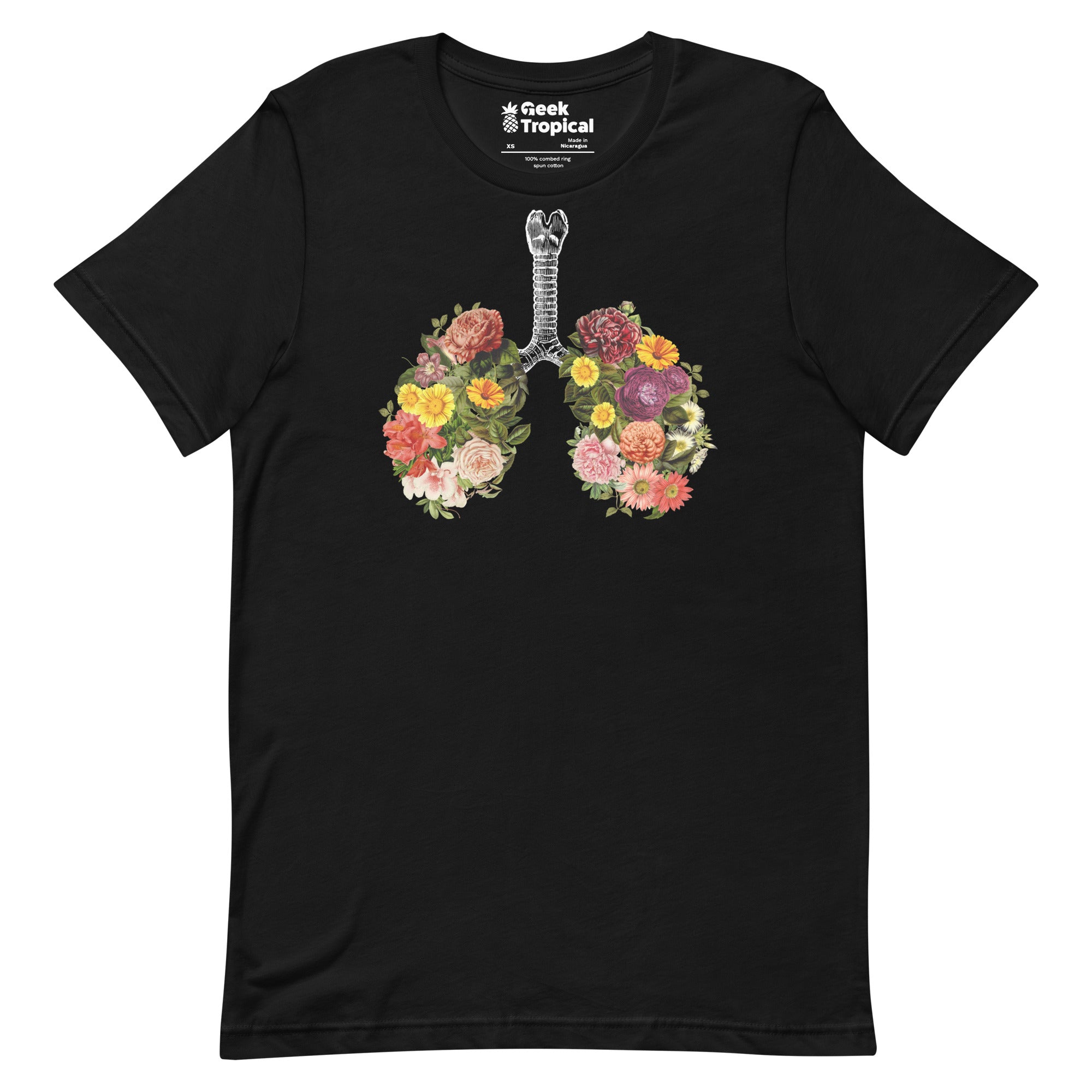 Breathing Spring Flower Lungs Black T-Shirt Geek Nerd Advertise to Meta Botany Print Design by Tobe Fonseca
