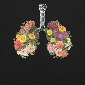 Breathing Spring Flower Lungs Black T-Shirt Geek Nerd Advertise to Meta Botany Print Design by Tobe Fonseca