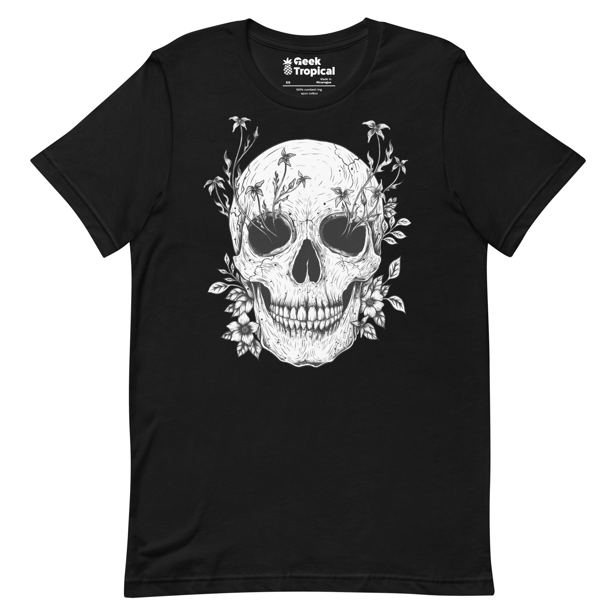 Floral Skull T-Shirt Geek Nerd Advertise to Meta Botany Print Design by Episodic Drawing
