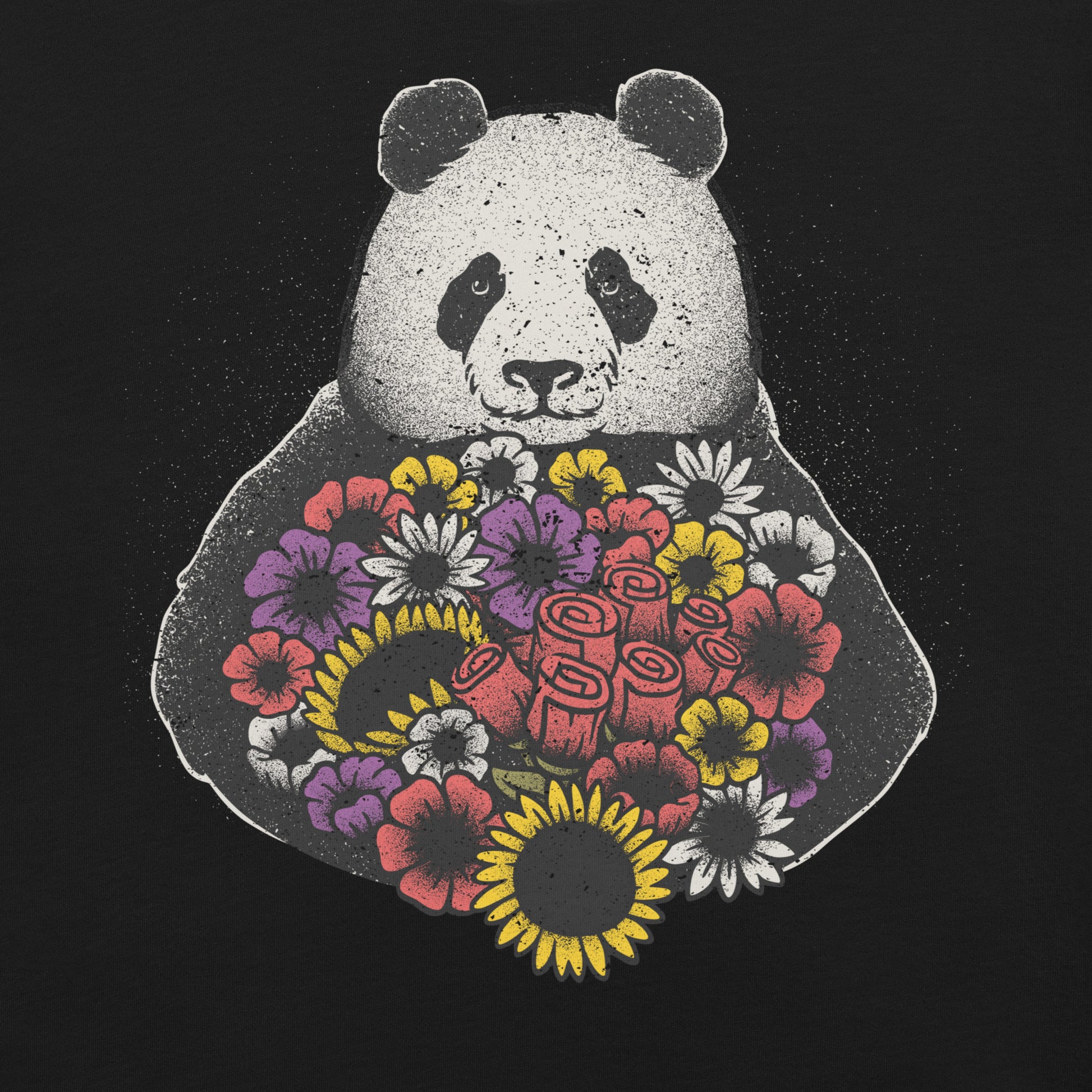 Black and White Panda With Flower T-Shirt Geek Nerd Advertise to Meta Animal Patterns Botany Print