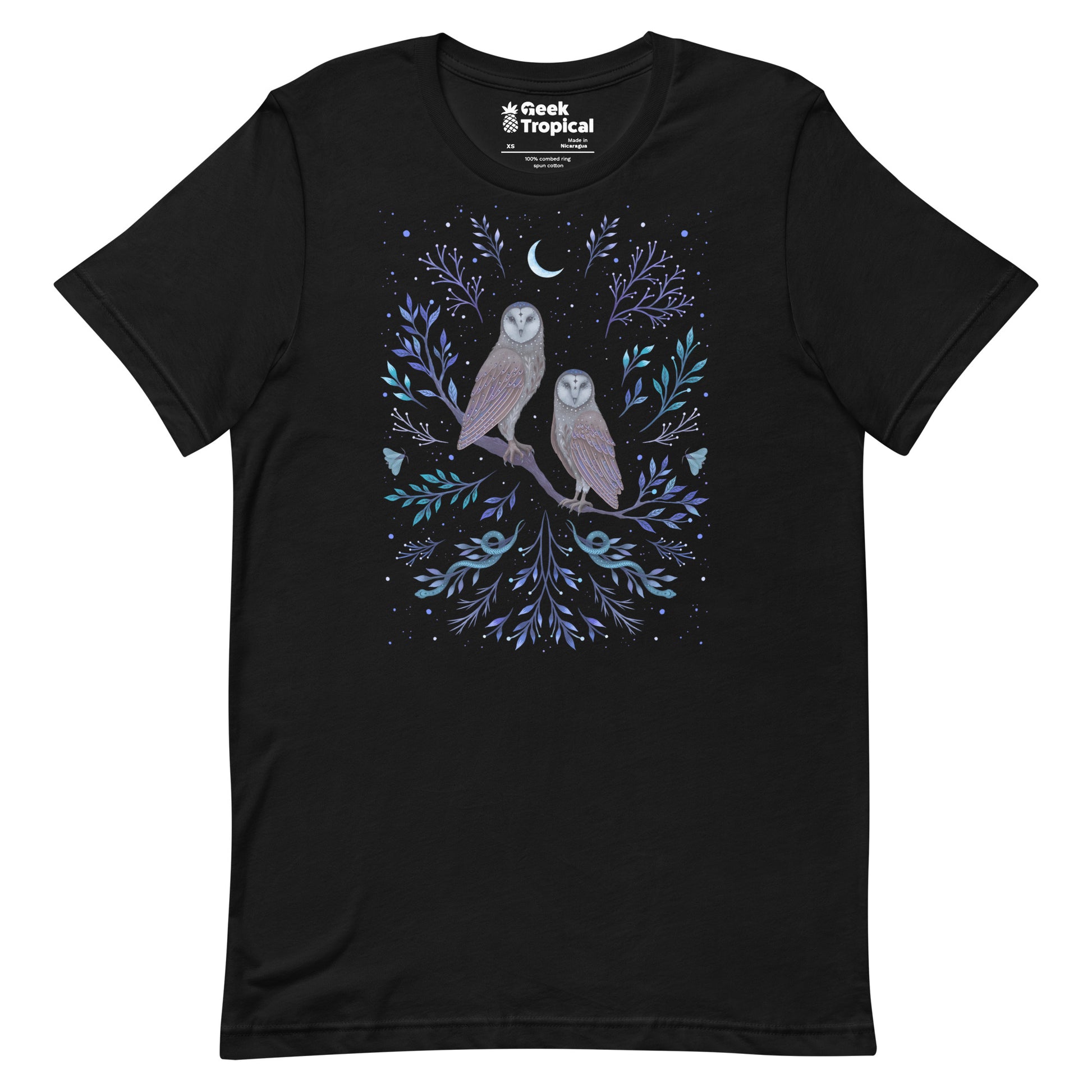 Owls In The Moonlight T-Shirt Geek Nerd Advertise to Meta Animal Patterns Design by Episodic Drawing