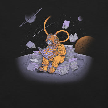 A Reader Lives A Thousand Lives - Diving Dress Space Adventures T-Shirt Geek Nerd Advertise to Meta Book Prints Design by Tobe Fonseca