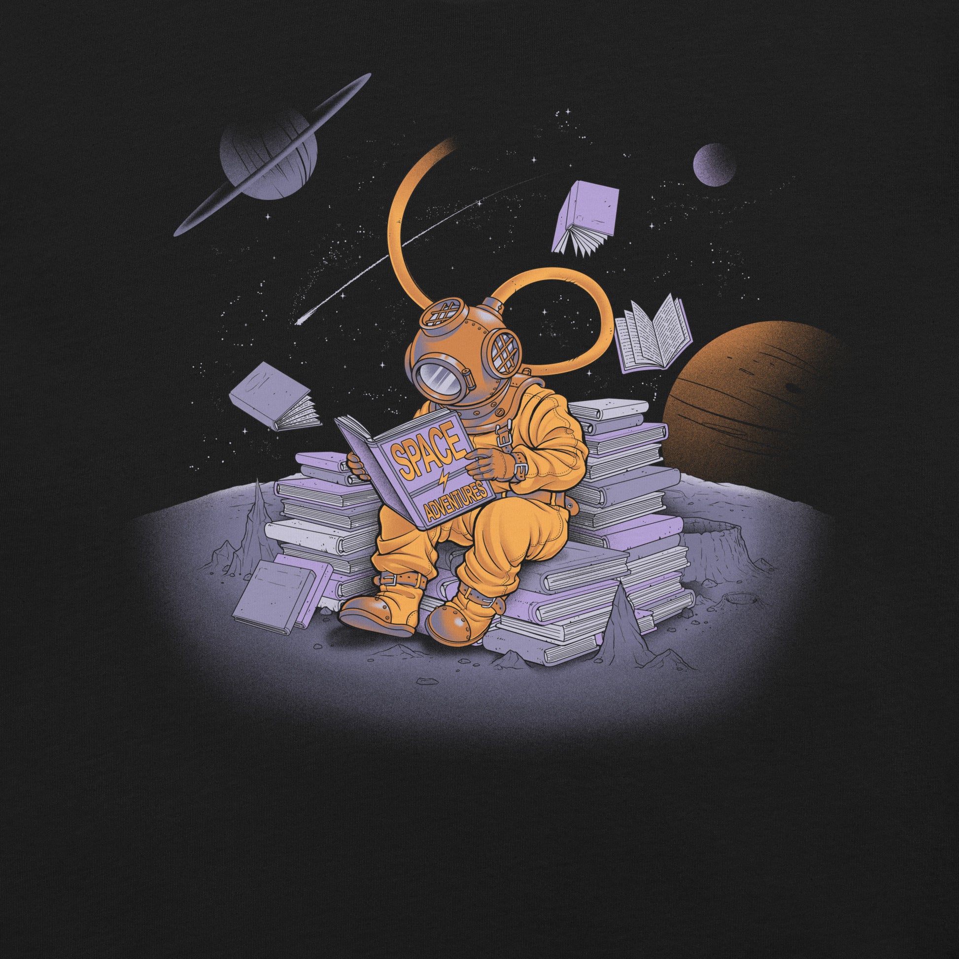 A Reader Lives A Thousand Lives - Diving Dress Space Adventures T-Shirt Geek Nerd Advertise to Meta Book Prints Design by Tobe Fonseca