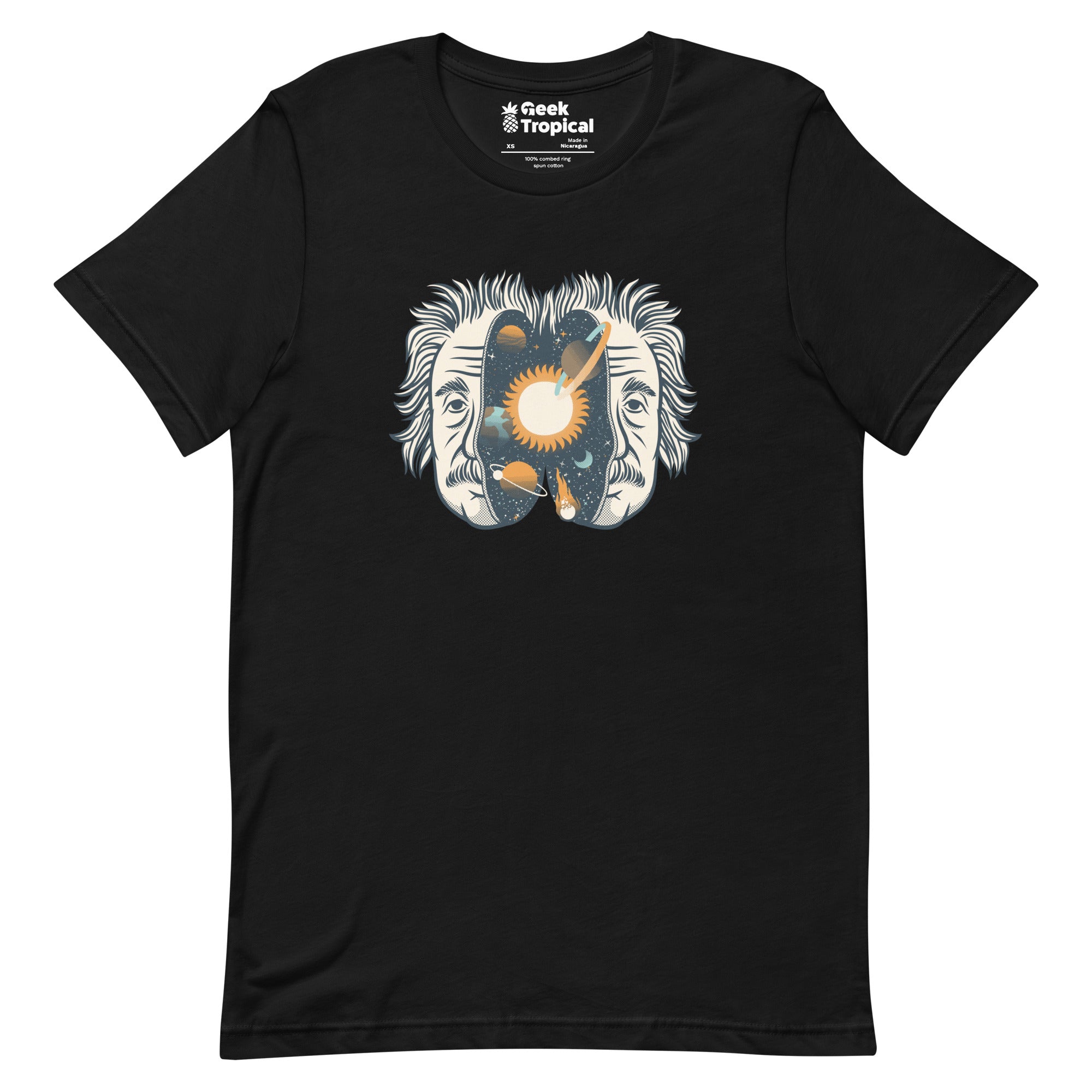 Albert Einstein Head Universe Physics T-Shirt Geek Nerd Advertise to Meta Design by Tobe Fonseca FLOW DESC WRITING