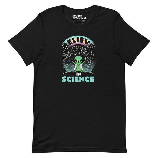 Believe in Science Alien T-Shirt Geek Nerd Advertise to Meta Design by Tobe Fonseca outer space & astronaut print