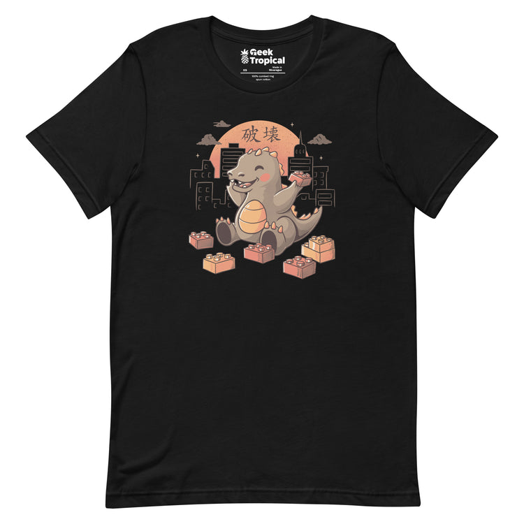 Baby Godzilla Japanese Vintage Destroying City T-shirt Geek Nerd Advertise to Meta Anime Design by Tobe Fonseca