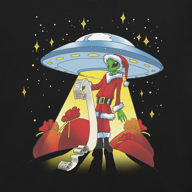 Alien Santa T-Shirt Geek Nerd Advertise to Meta Christmas Print FLOW DESC WRITING