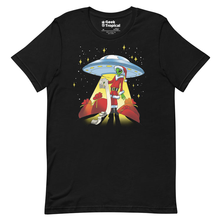 Alien Santa T-Shirt Geek Nerd Advertise to Meta Christmas Print FLOW DESC WRITING