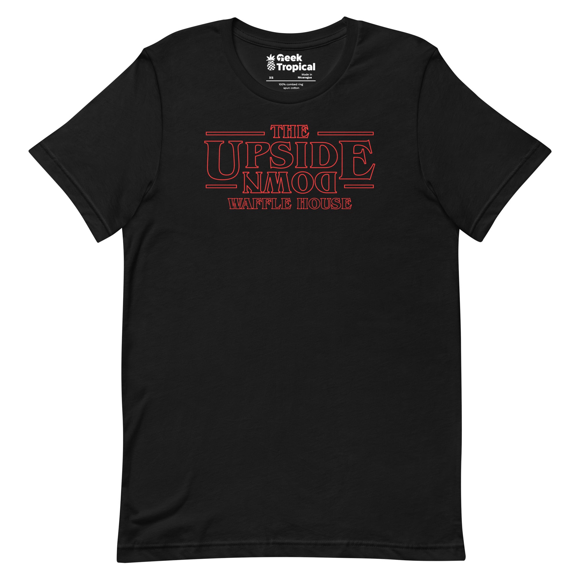 Upside Down Waffle House T-Shirt Geek Nerd Advertise to Meta FLOW DESC WRITING Funny Prints