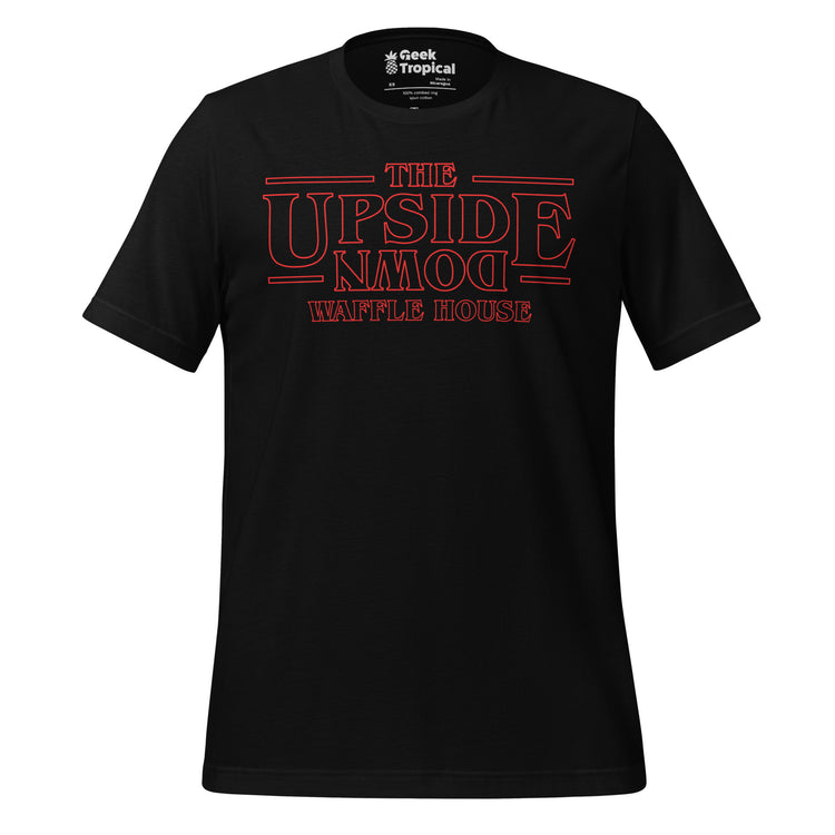 Upside Down Waffle House T-Shirt Geek Nerd Advertise to Meta FLOW DESC WRITING Funny Prints
