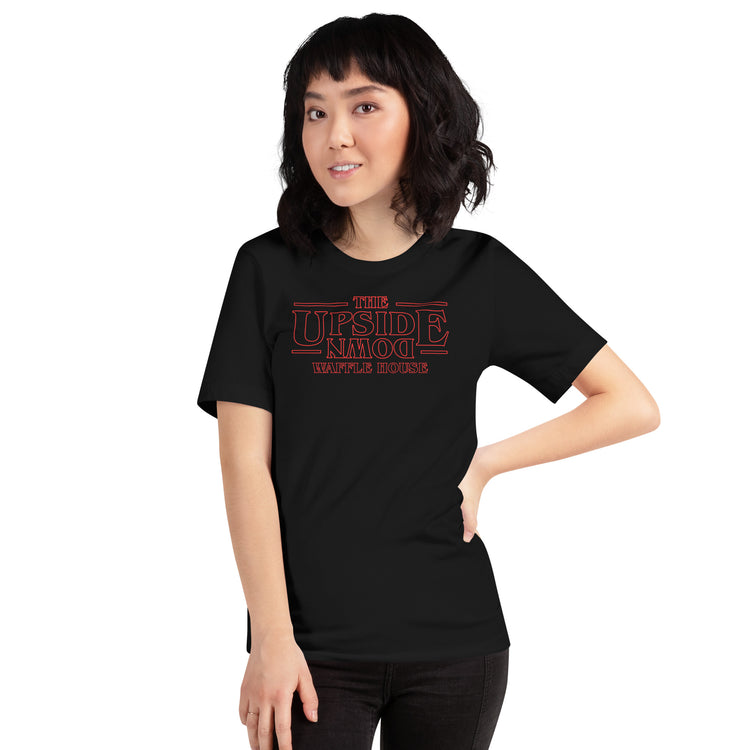 Upside Down Waffle House T-Shirt Geek Nerd Advertise to Meta FLOW DESC WRITING Funny Prints