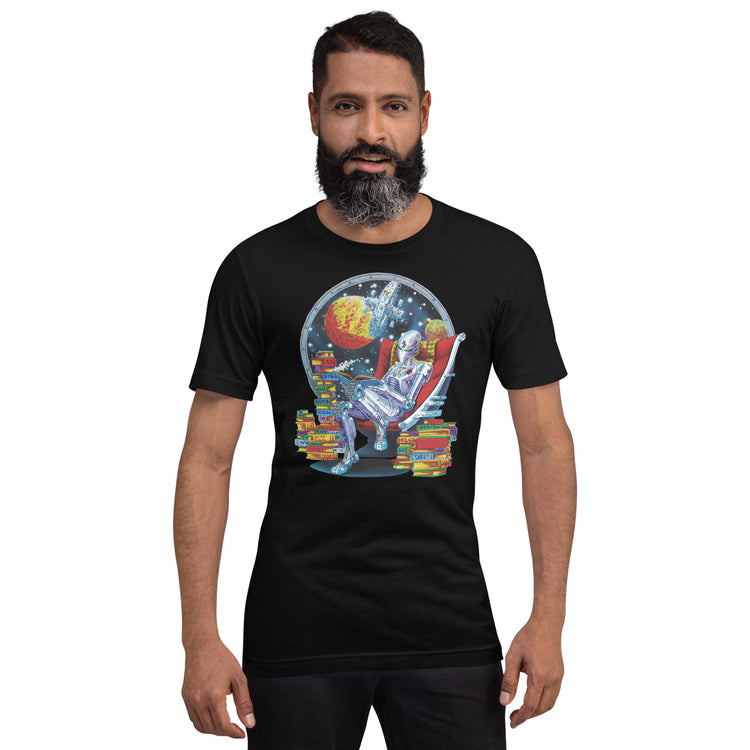 Robot Reading T-Shirt Geek Nerd Advertise to Meta Book Prints Fantasy Prints