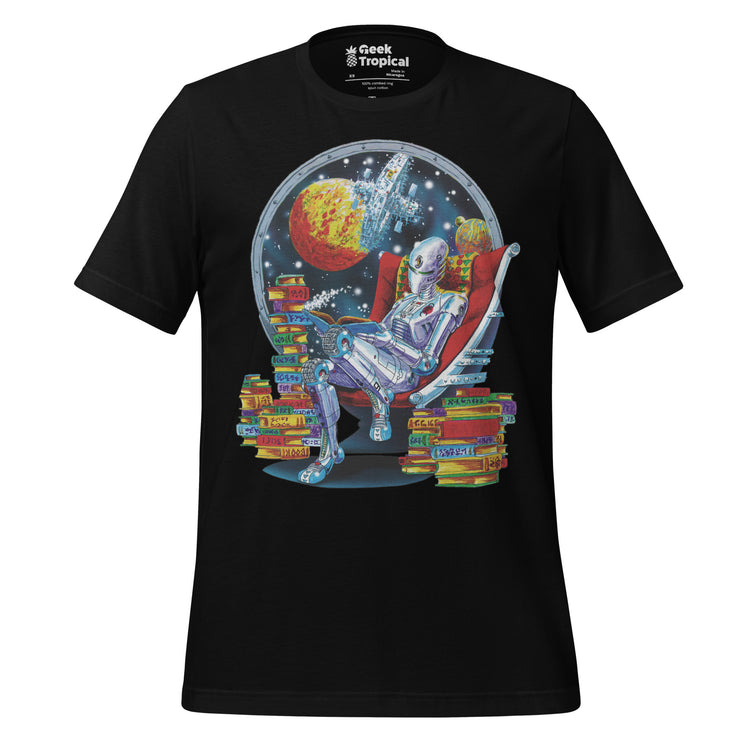 Robot Reading T-Shirt Geek Nerd Advertise to Meta Book Prints Fantasy Prints