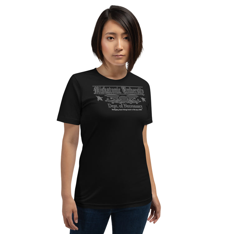 Miskatonic University Dept Necromancy T-Shirt Geek Nerd Advertise to Meta Book Prints Fantasy Prints